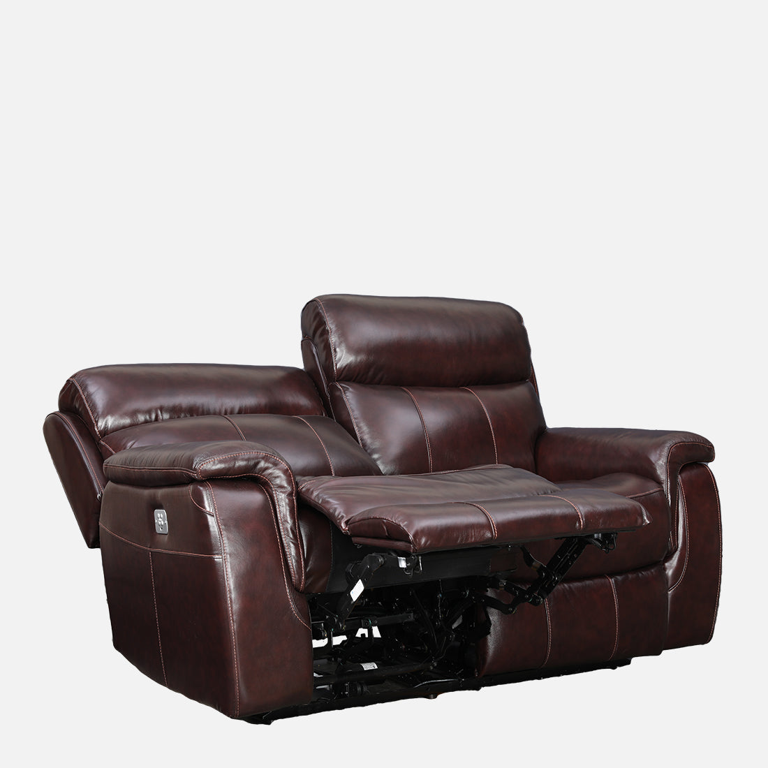 Plush Half Leather Two Seater Electric Recliner in Burgundy Colour