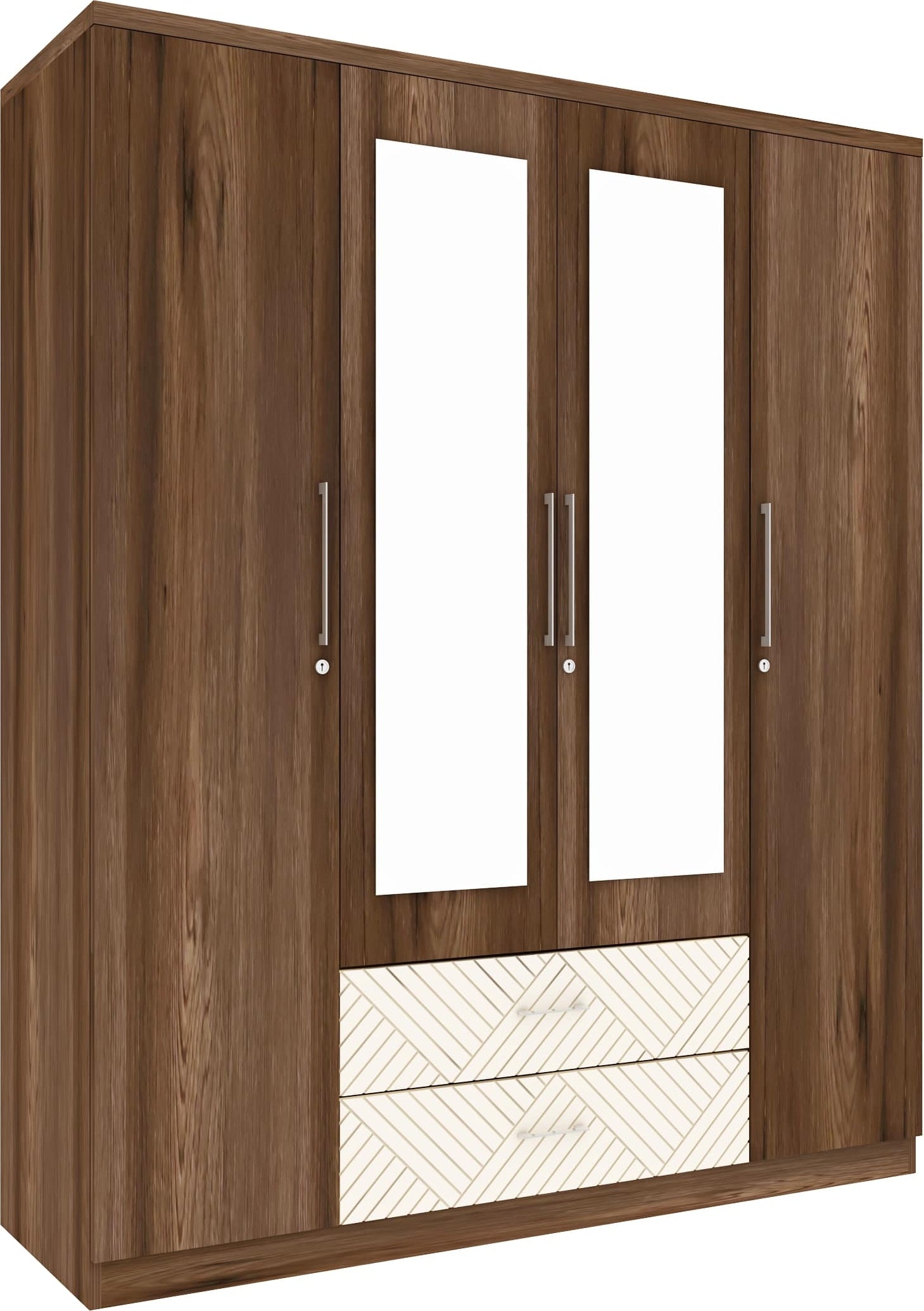 Saville Engineered Wood Four Door Wardrobe with Mirror in Dark Vogue Colour