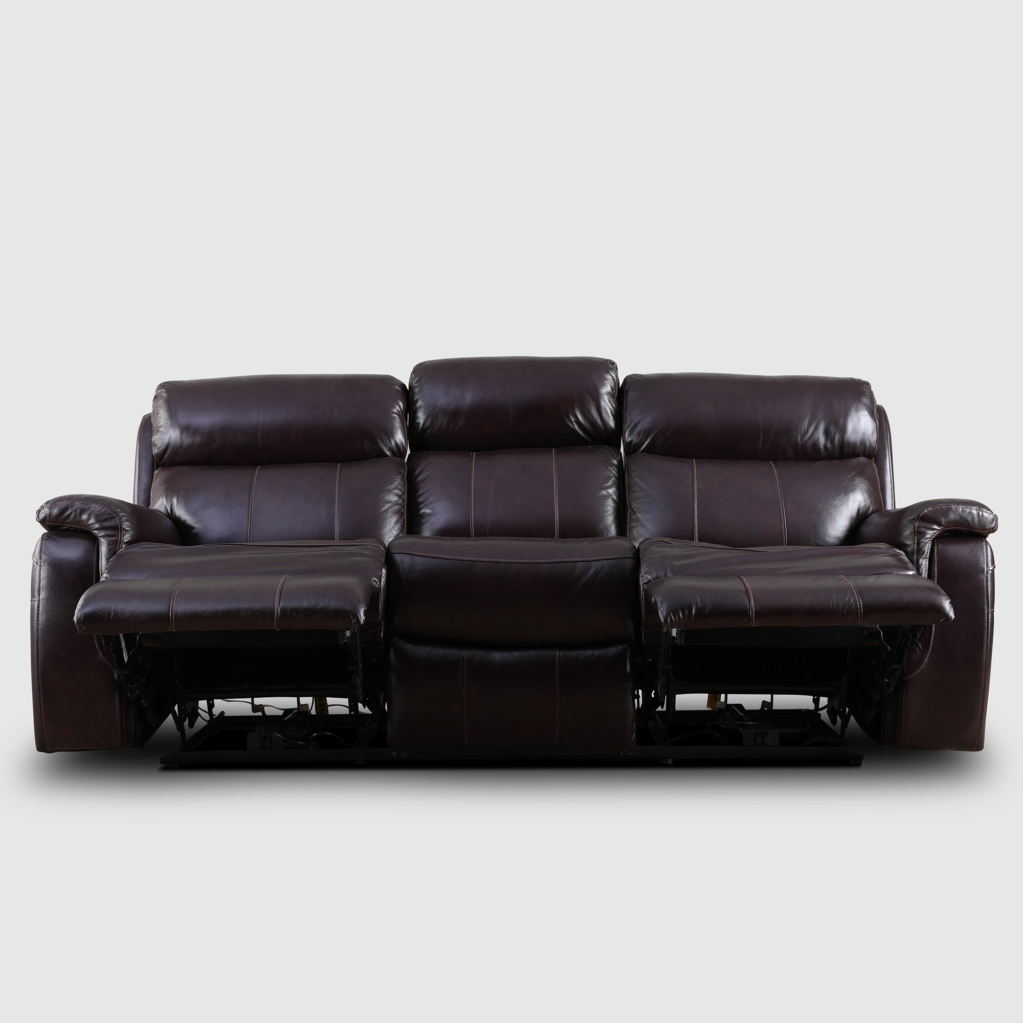 Plush Half Leather Three Seater Electric Recliner in Burgundy Colour