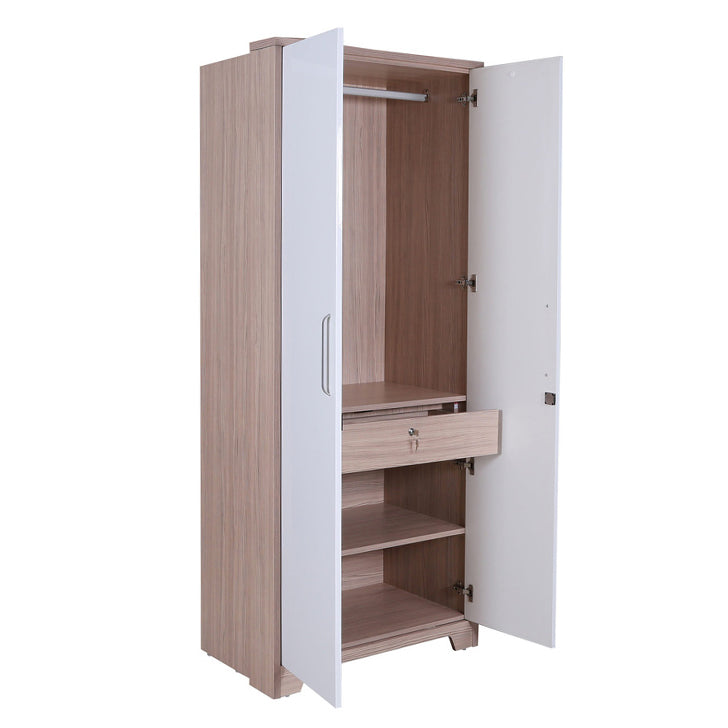 Ambra Two Door Wardrobe in White & Larch Colour