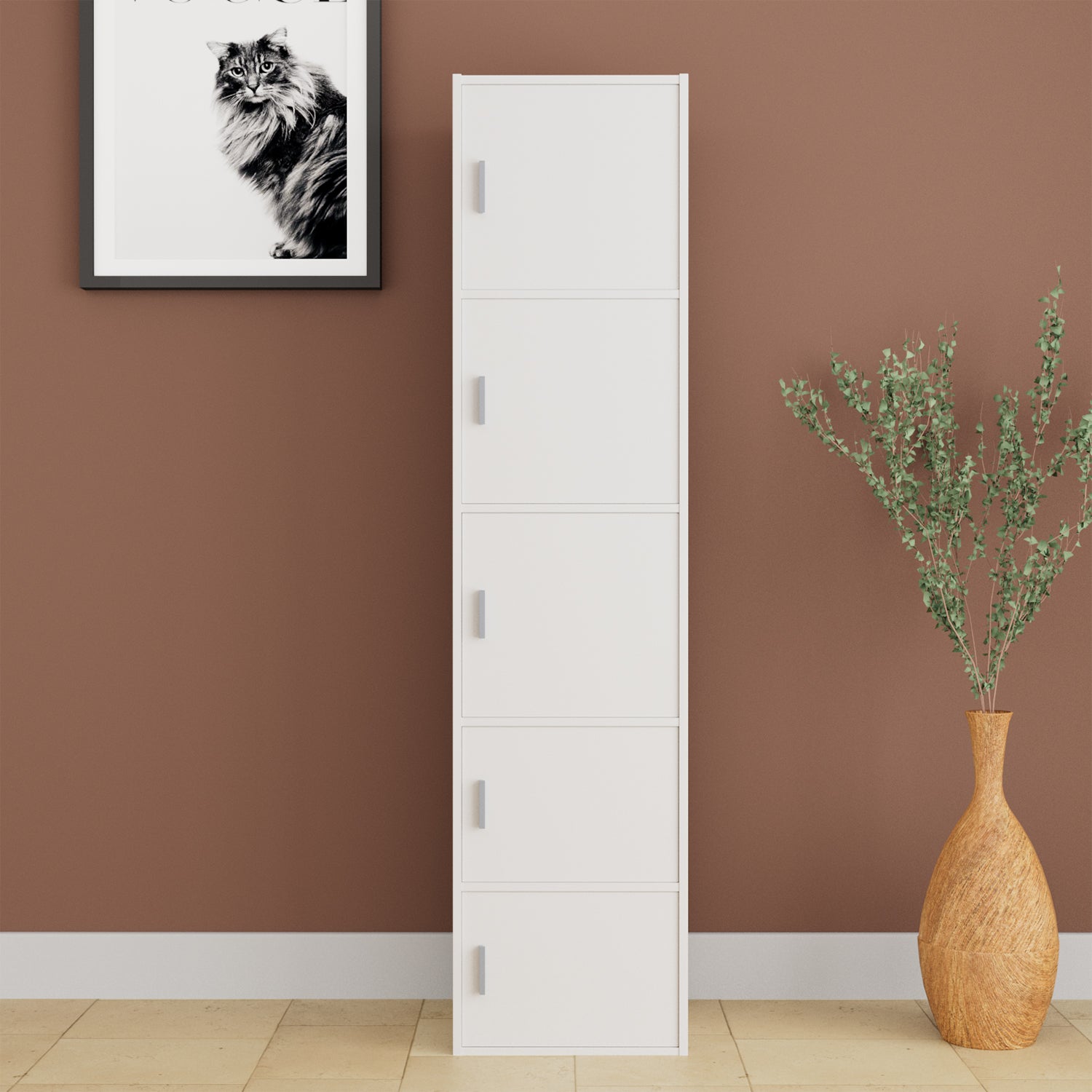 Albert Engineered Wood 5 Tier Cabinet in White Colour