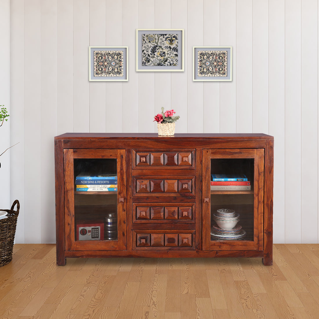 Woodrow Sheesham Wood(Rosewood) Storage Sideboard in Honey Colour