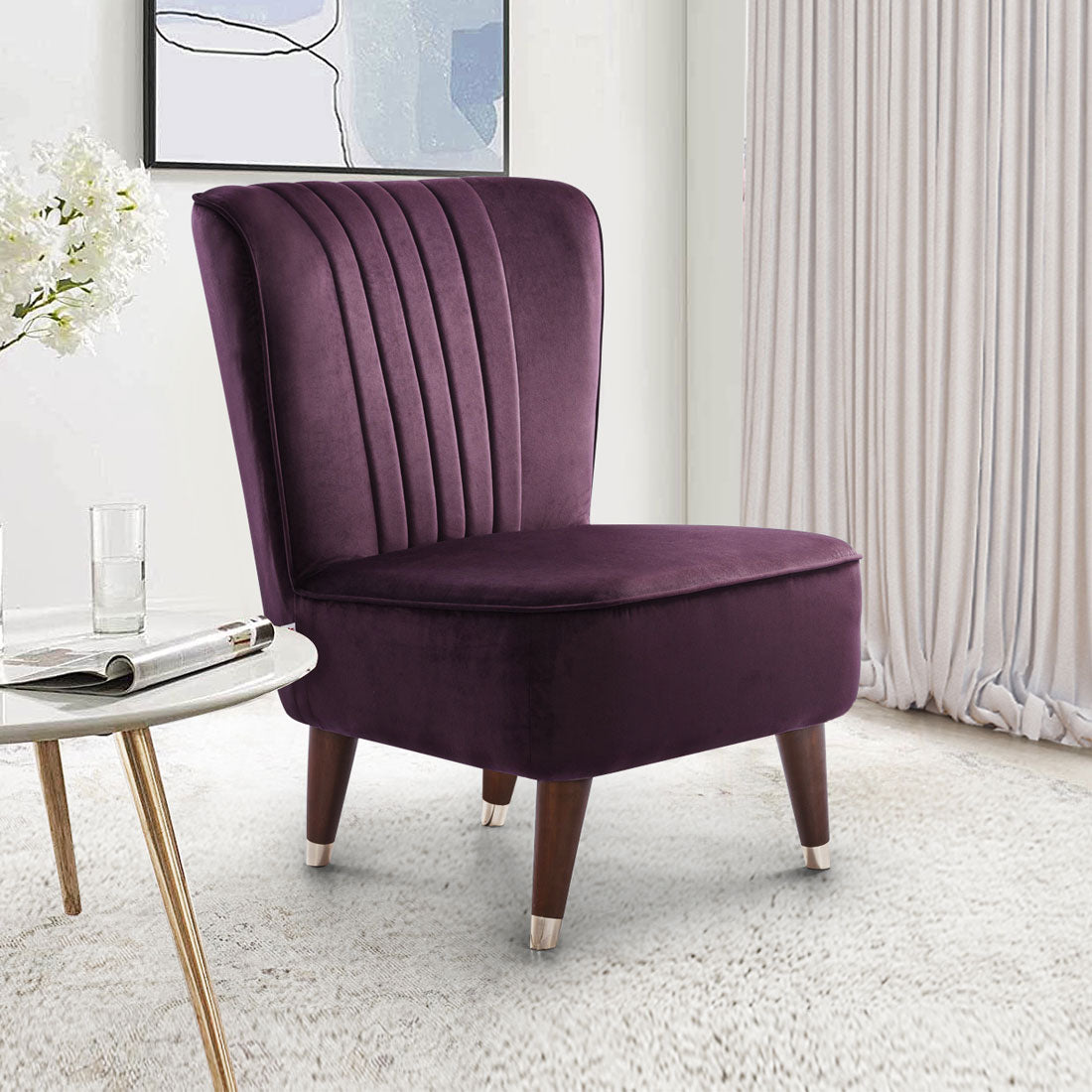 Jane Velvet Accent Chair in Wine Colour