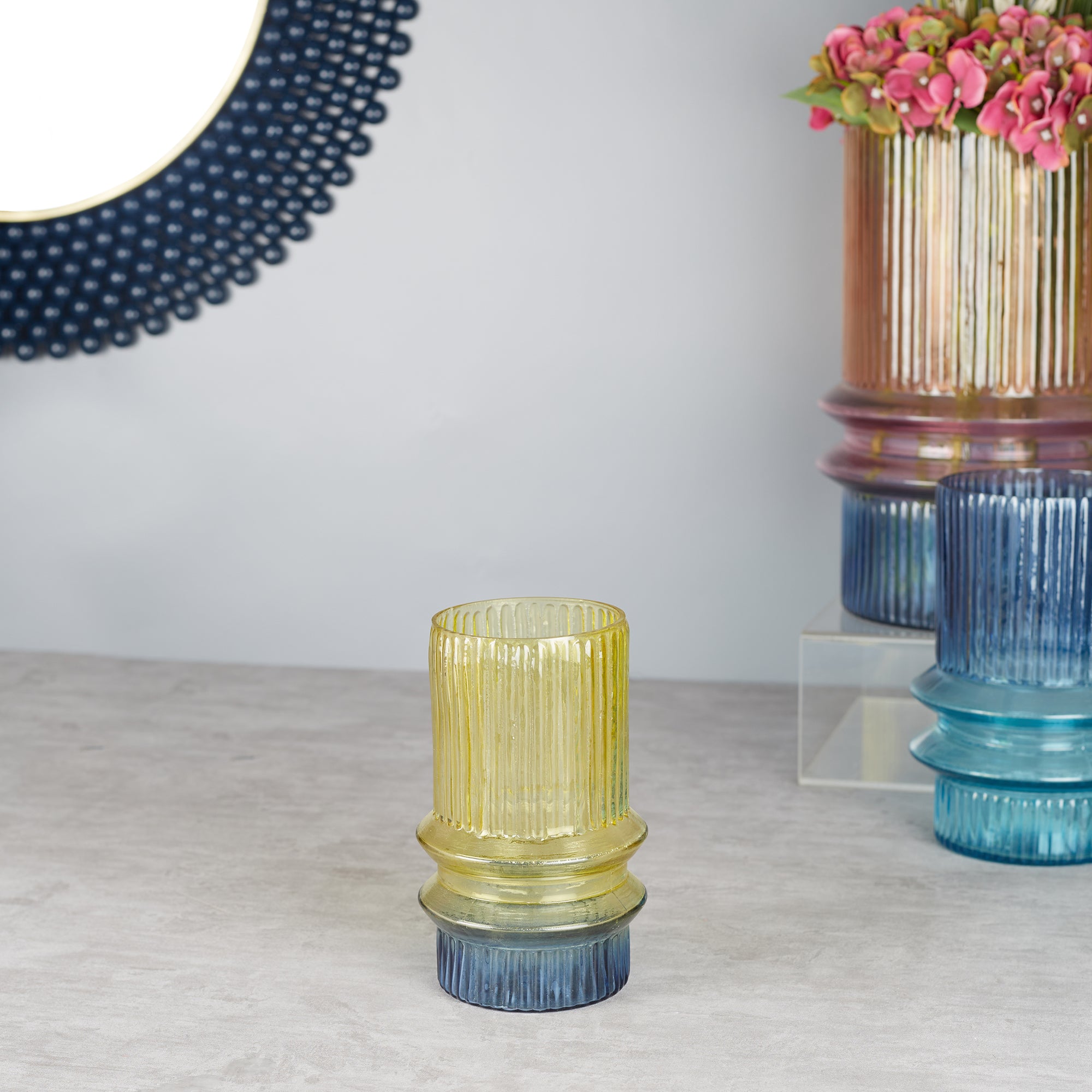 Phiona Glass Fluted Handcrafted Small Vase 18 Cm in Multi Colour