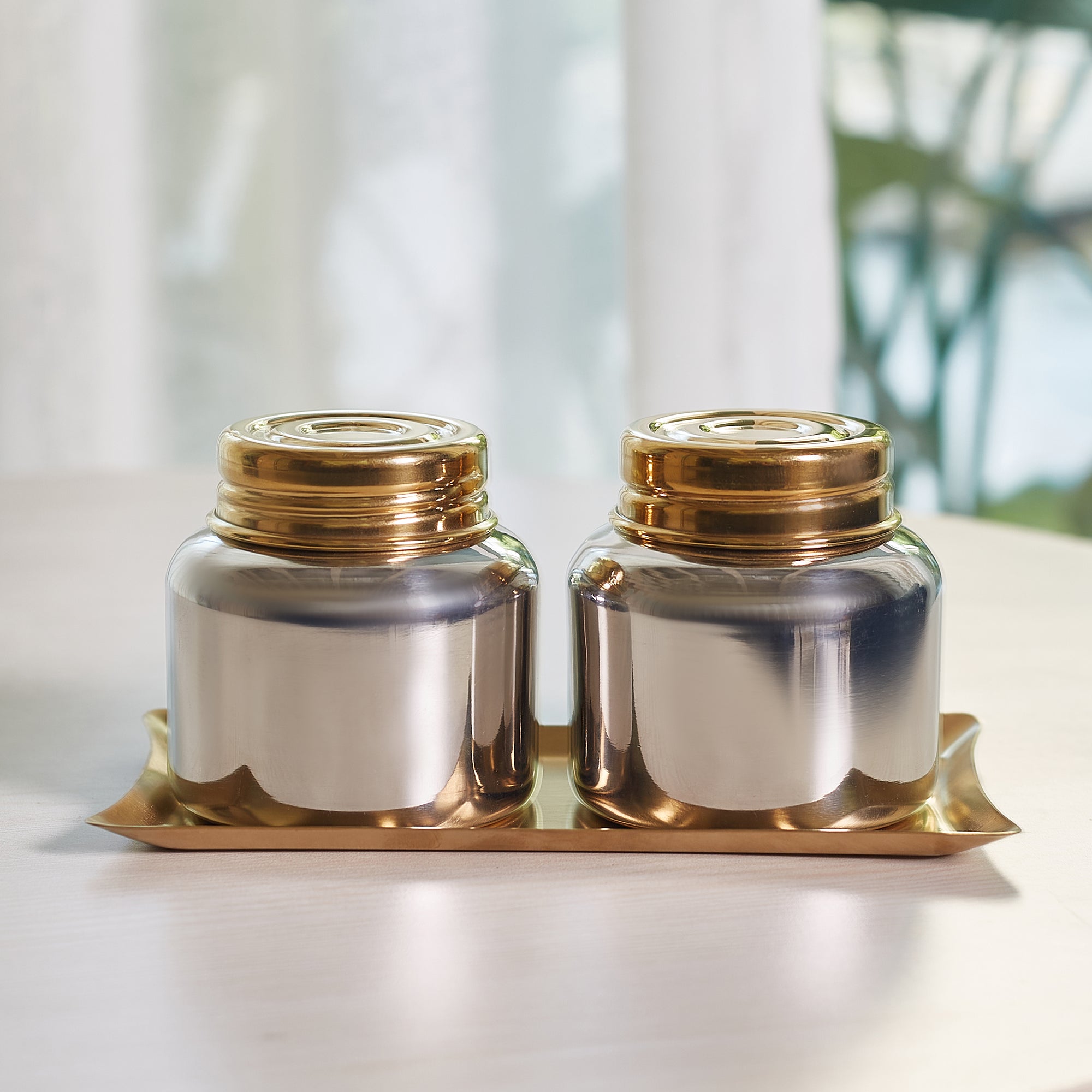 Sapphire Stainless Steel Serving Set Small in Gold & Silver Colour by Living Essence