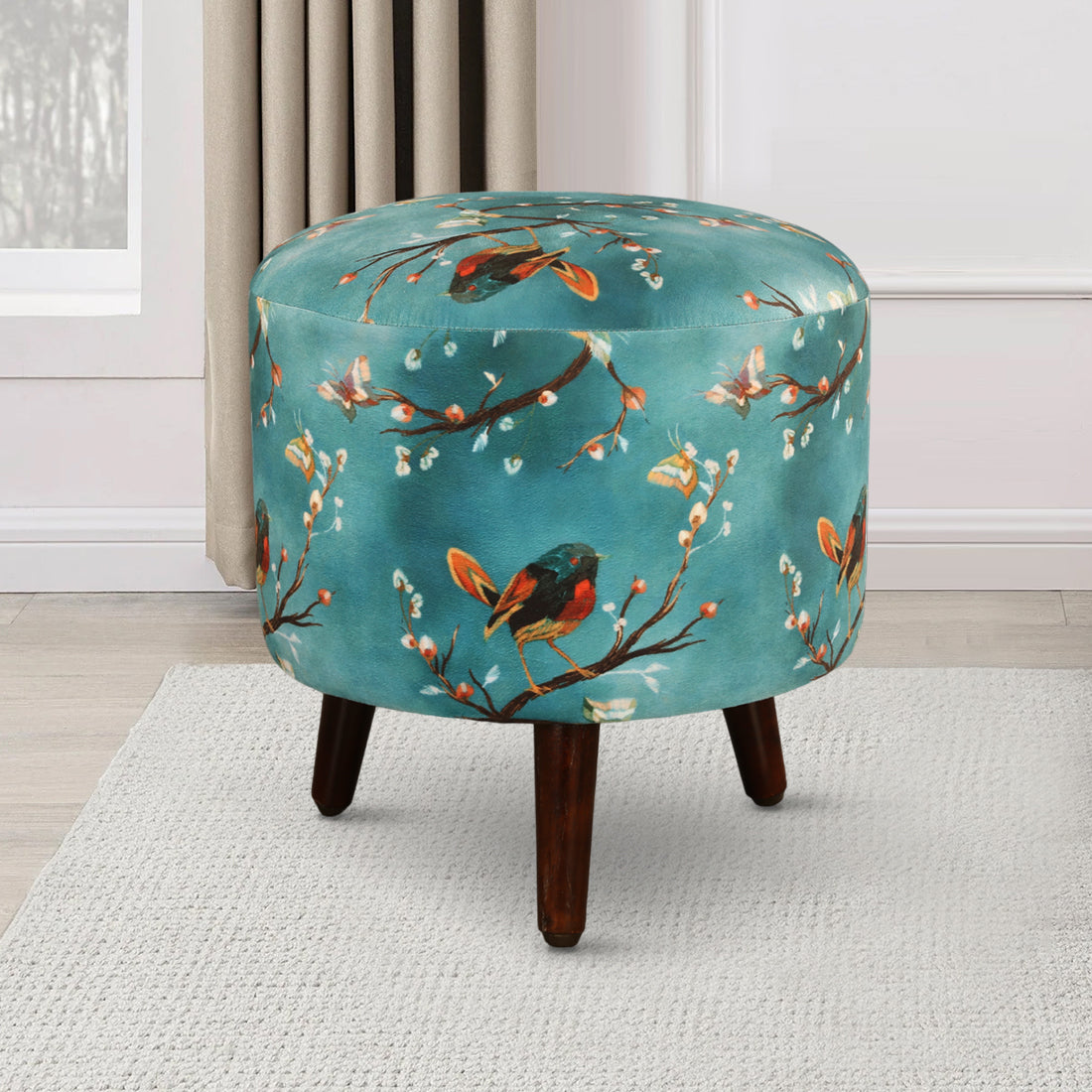 Ordhid Fabric Ottomans in Printed Blue Colour