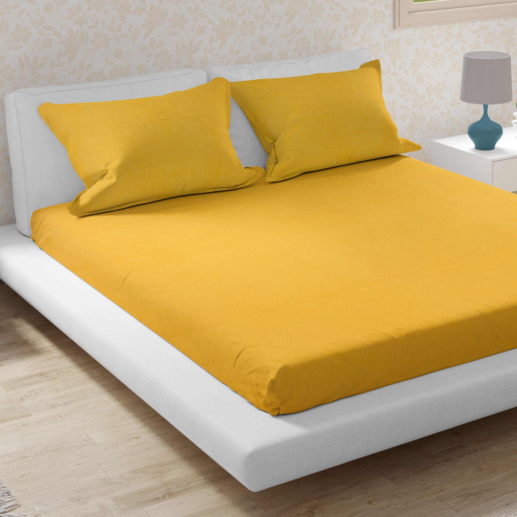 Emilia 100% Cotton Queen Double Bedsheet in Mustard Colour