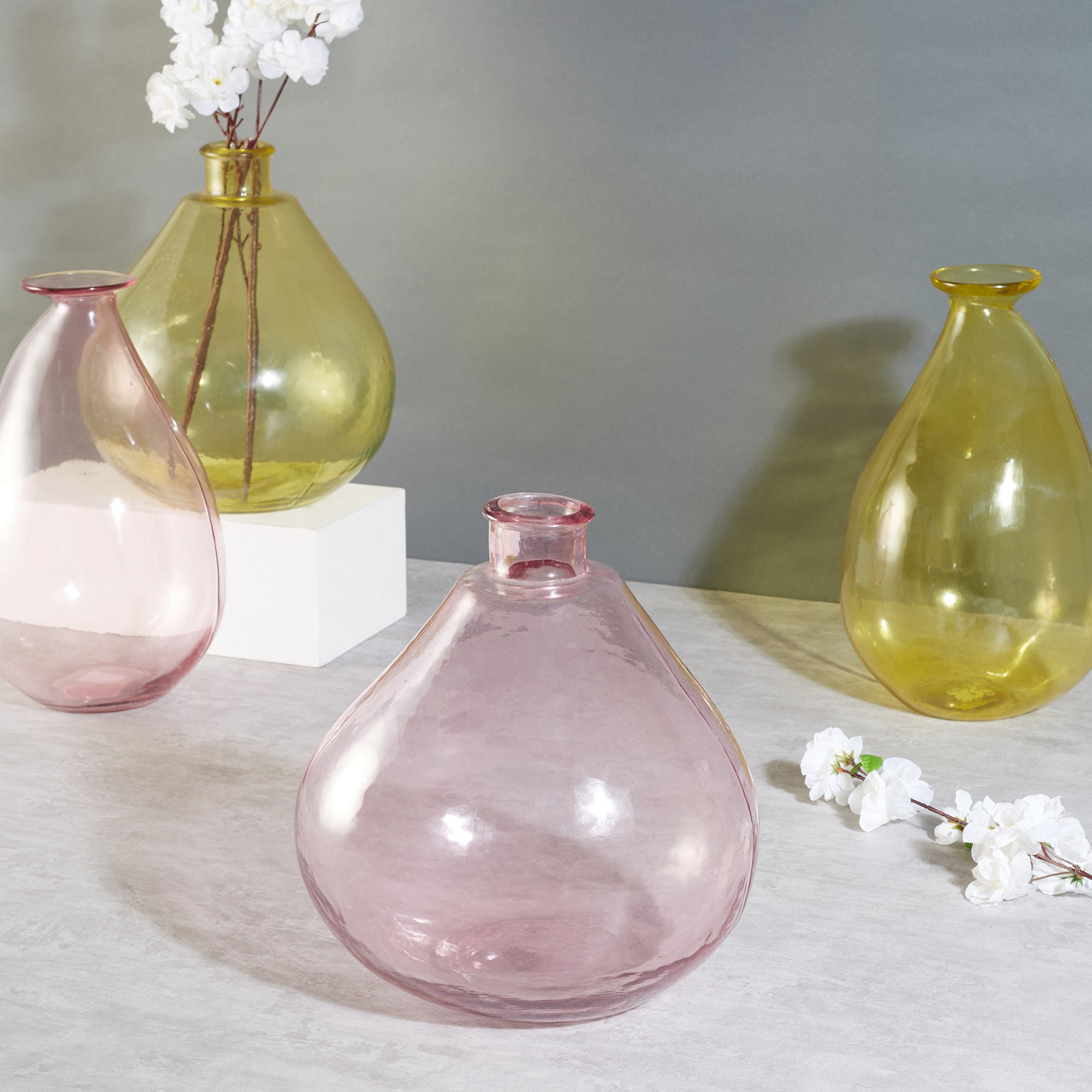 Phiona Glass Modern Organic Shapped Handcrafted Vase 32 Cm in Blush Colour