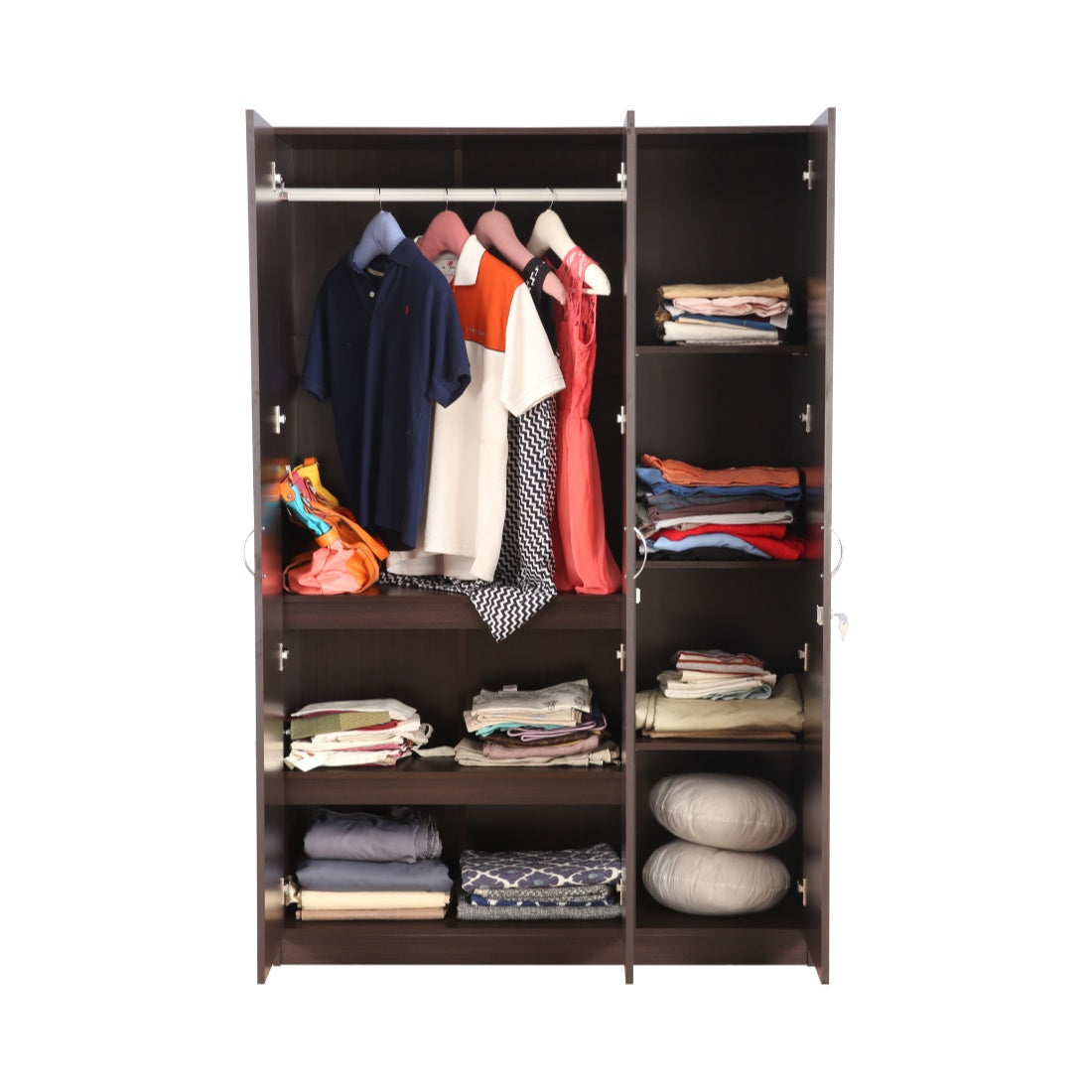 Willy Engineered Wood 3 door wardrobe in Walnut Colour