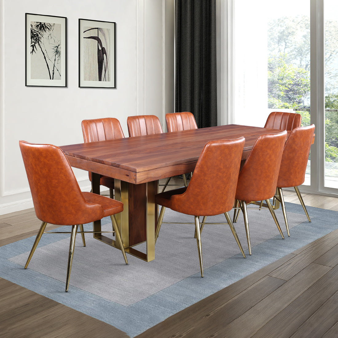 Marvis Acacia Wood Eight Seater Dining Set in Walnut Colour