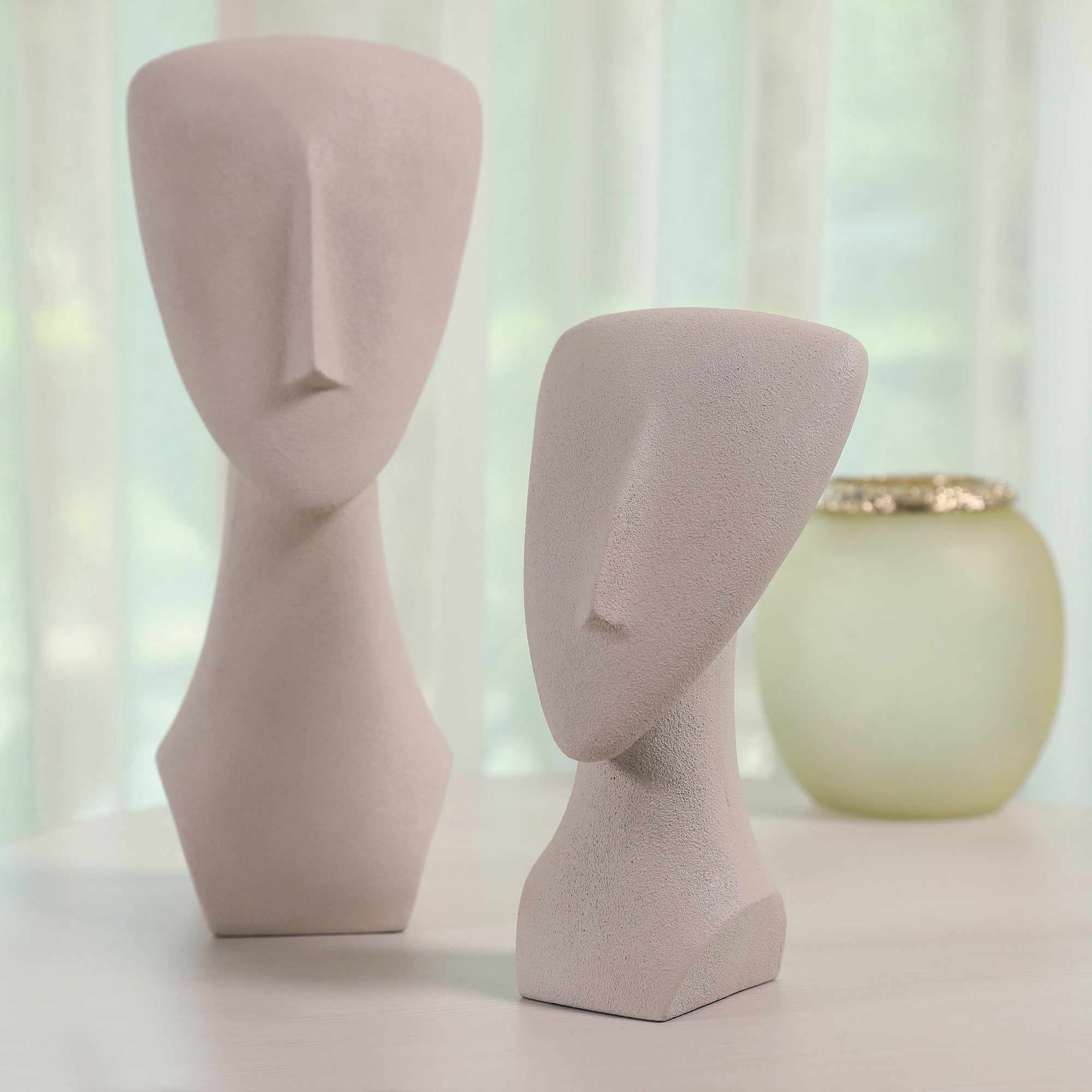 Miraya Modern Textured Face Polyresin Hand Finished Figurine Ivory 37cm by Living Essence