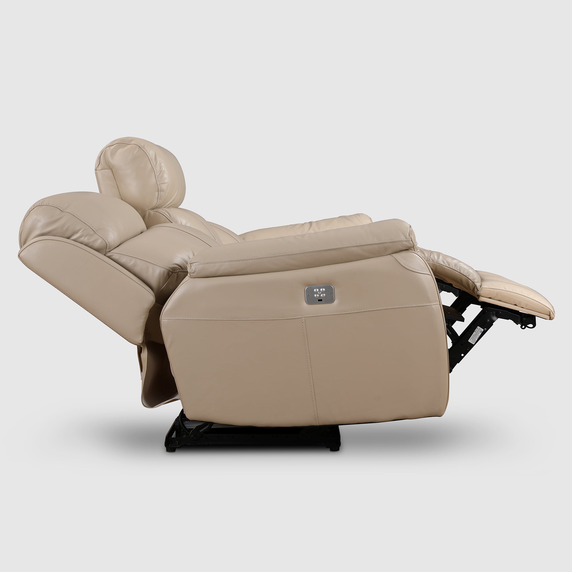 Plush Leather Three Seater Electric Recliner in Beige Colour