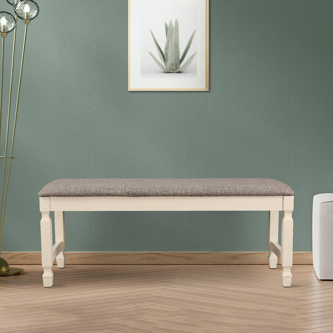 Wisp Rubber Wood Dining Bench in Antique White Colour
