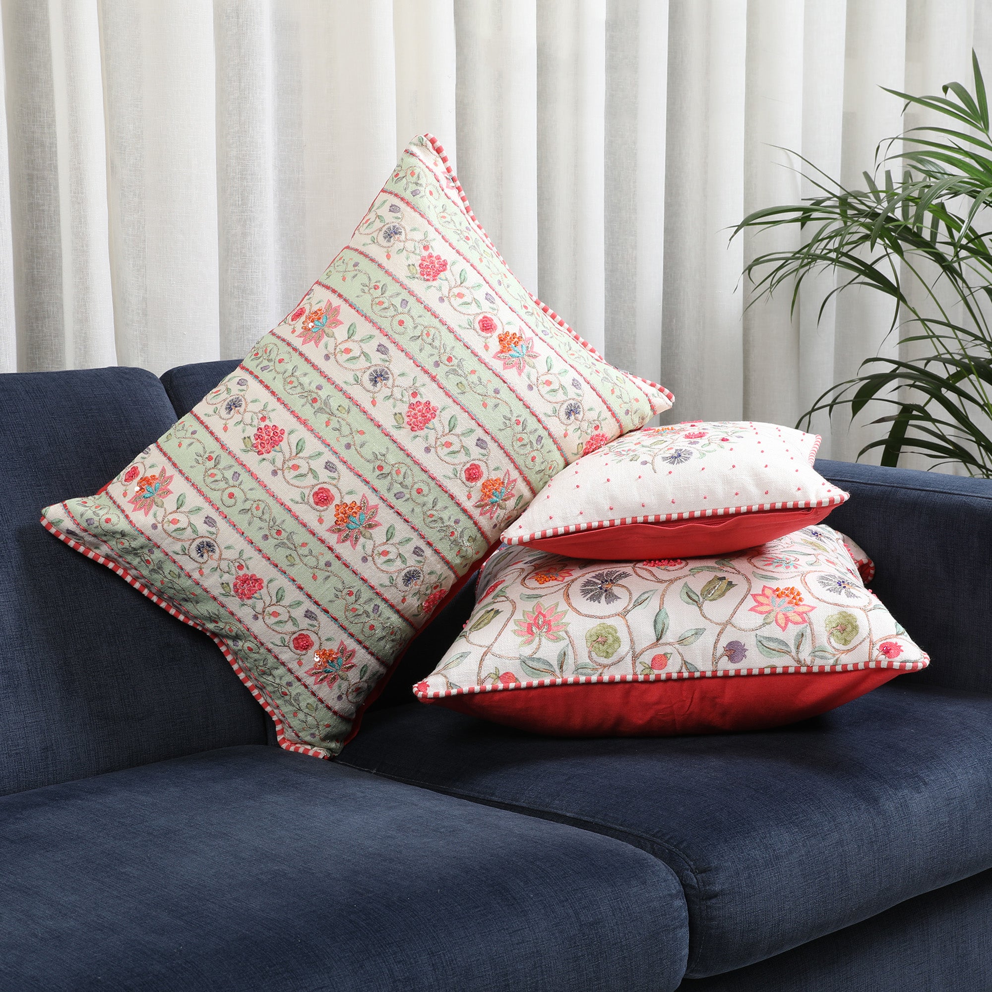 Indian Botanical Cotton Cushion Cover 30x50 cm in Multi Colour
