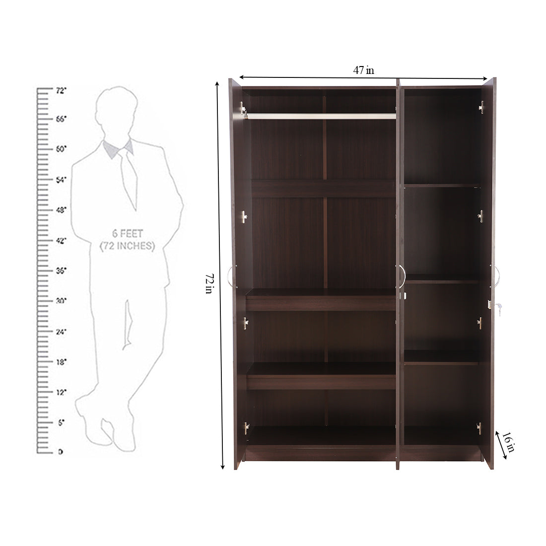 Willy Engineered Wood 3 door wardrobe in Walnut Colour