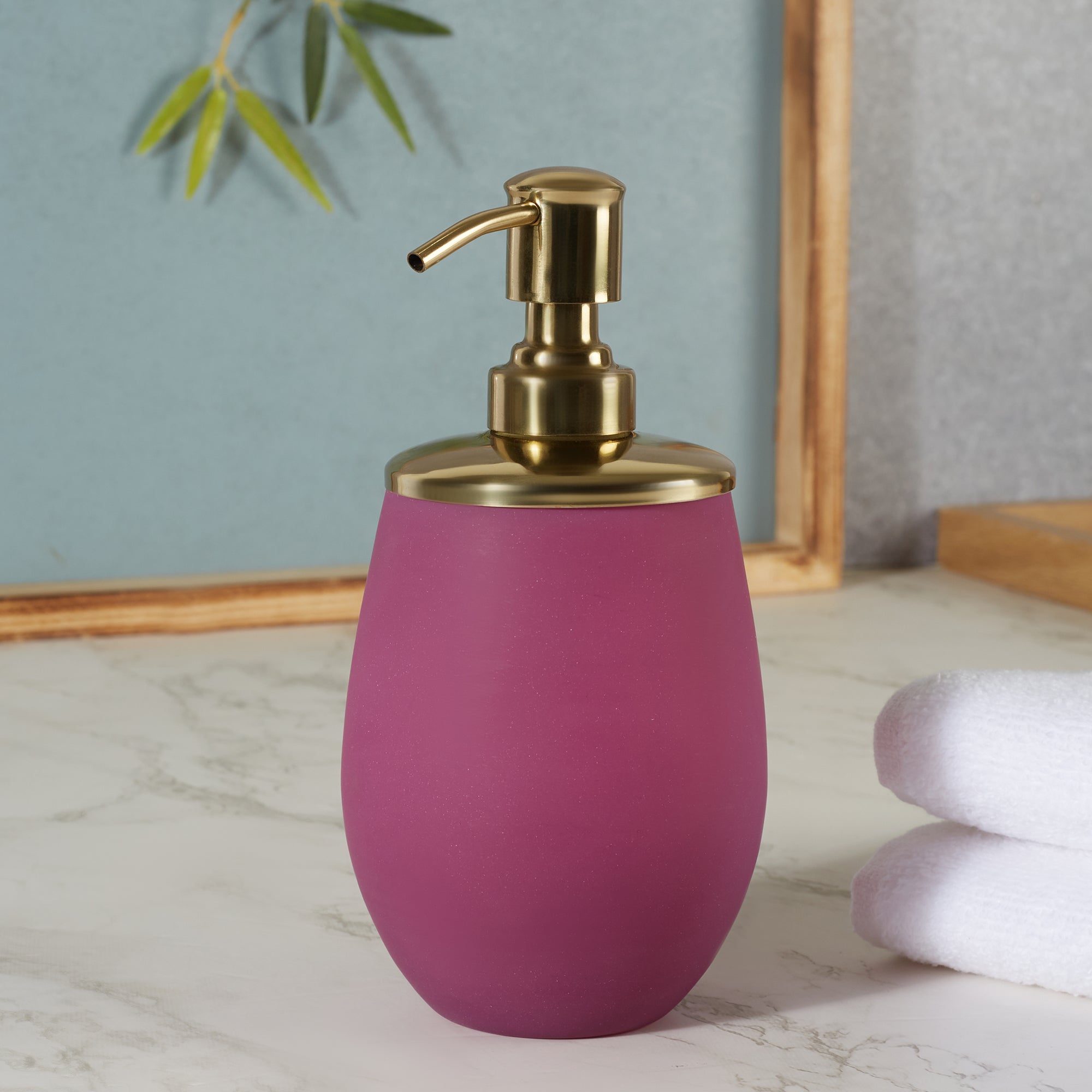 Emilia Glass Frosted Colored Liquid Soap Dispenser in Plum Colour