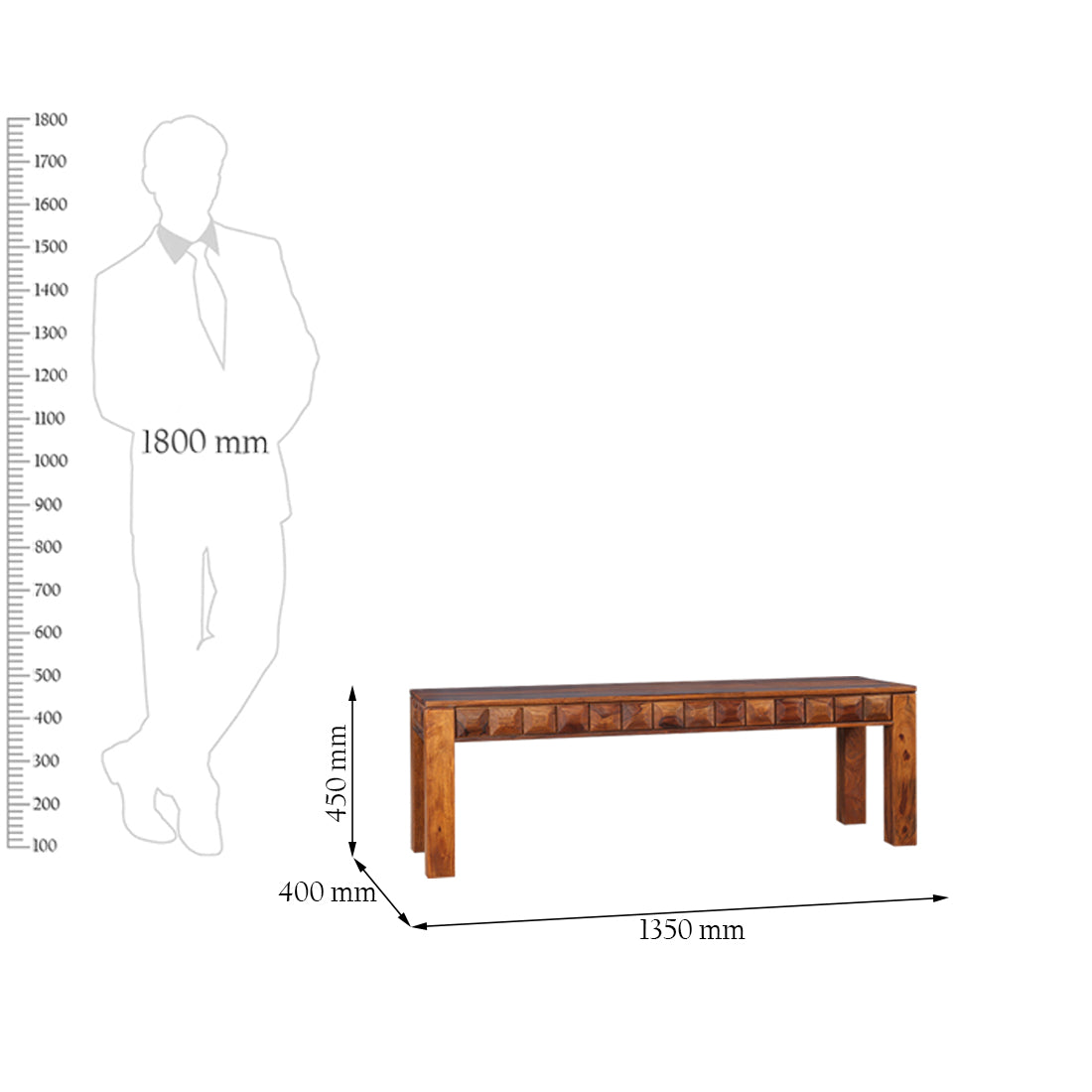 Woodrow Sheesham Wood(Rosewood) Dining Bench for 6 Seater in Honey Colour
