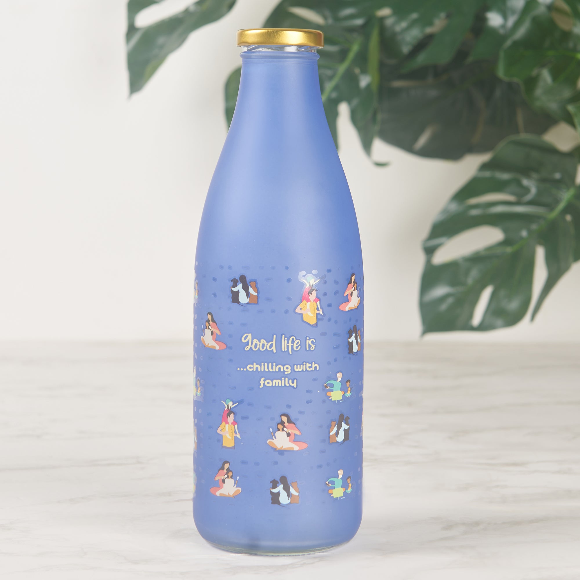 Good Life Glass Frosted Milk Bottle 1 Ltr in Blue Colour