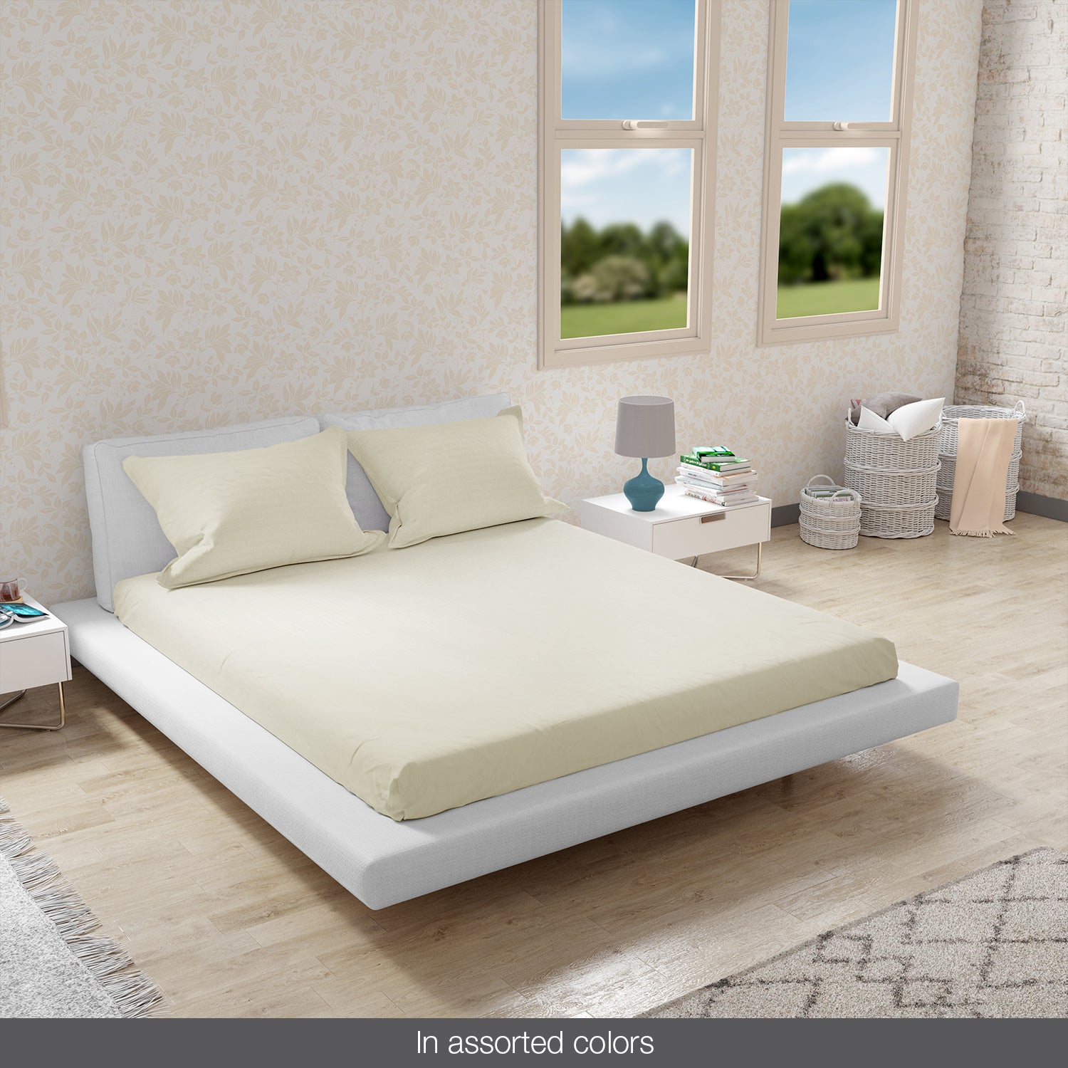 Essentials Micro Solid Self Textured Double Bedsheet Set in Multi Colour