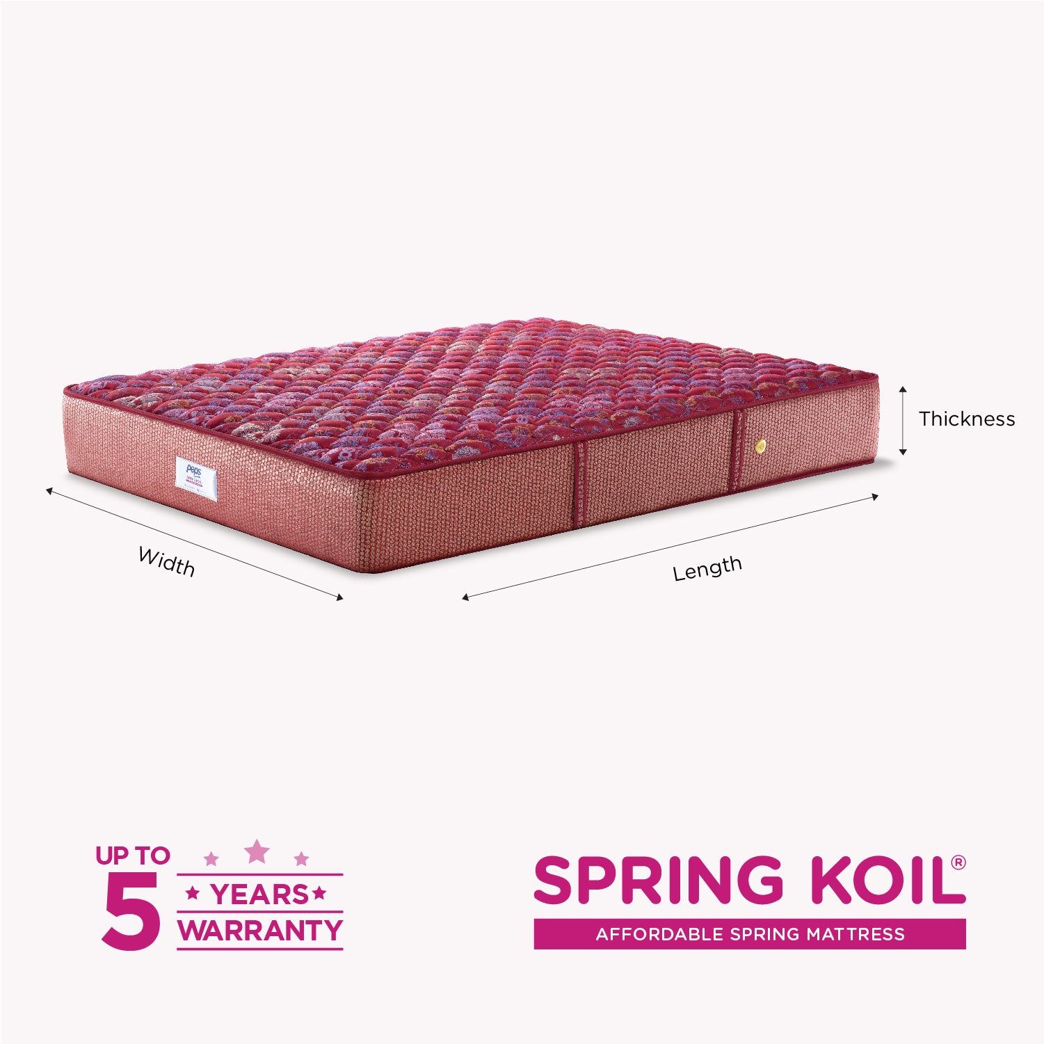 Springkoil Bonnel Spring Double Mattress 75x48x6 Inch in Maroon Colour