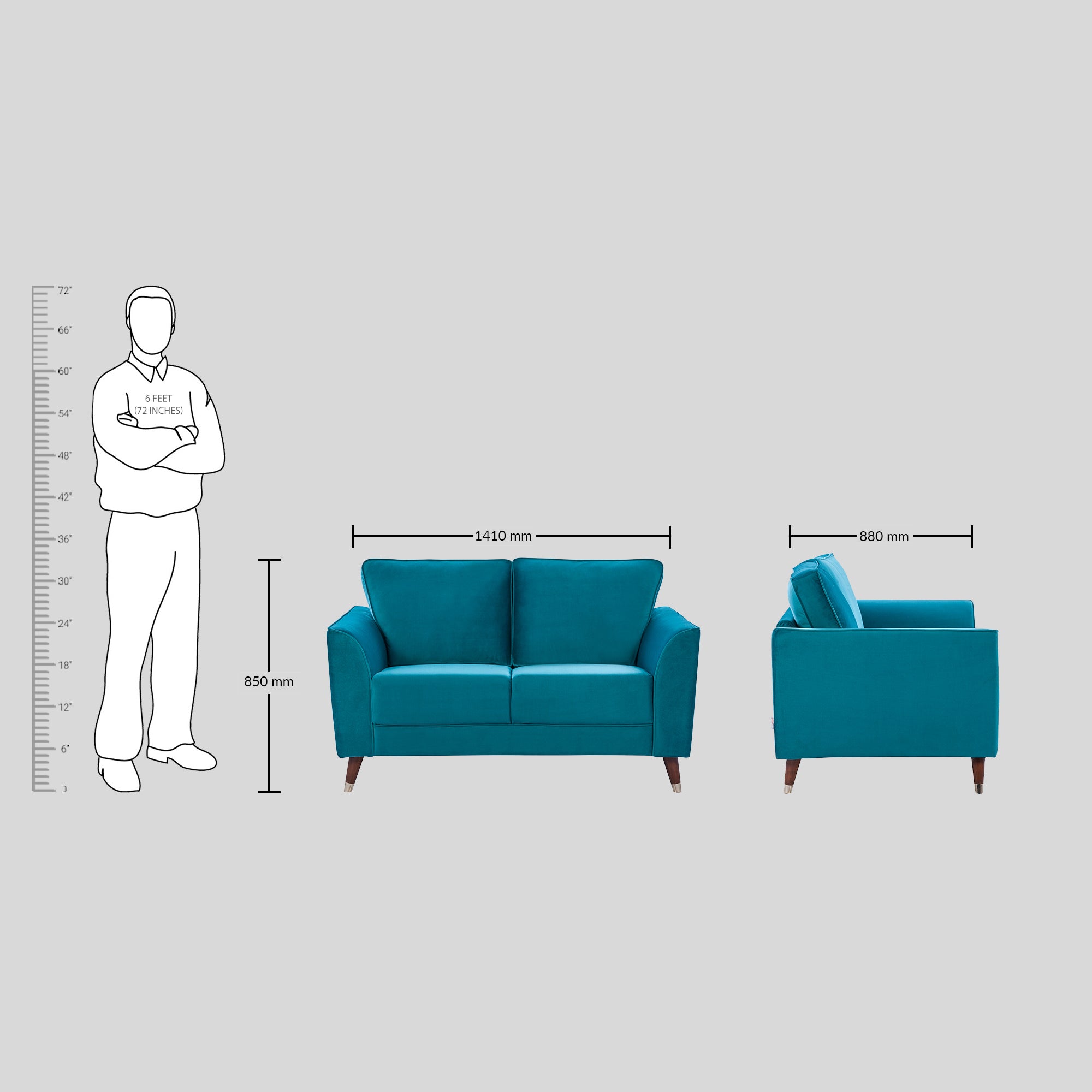 Magnific Velvet Two Seater Sofa in Green Colour