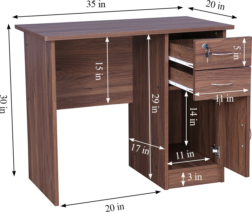 Simply Study Table with Three Drawer in Dark Walnut Colour