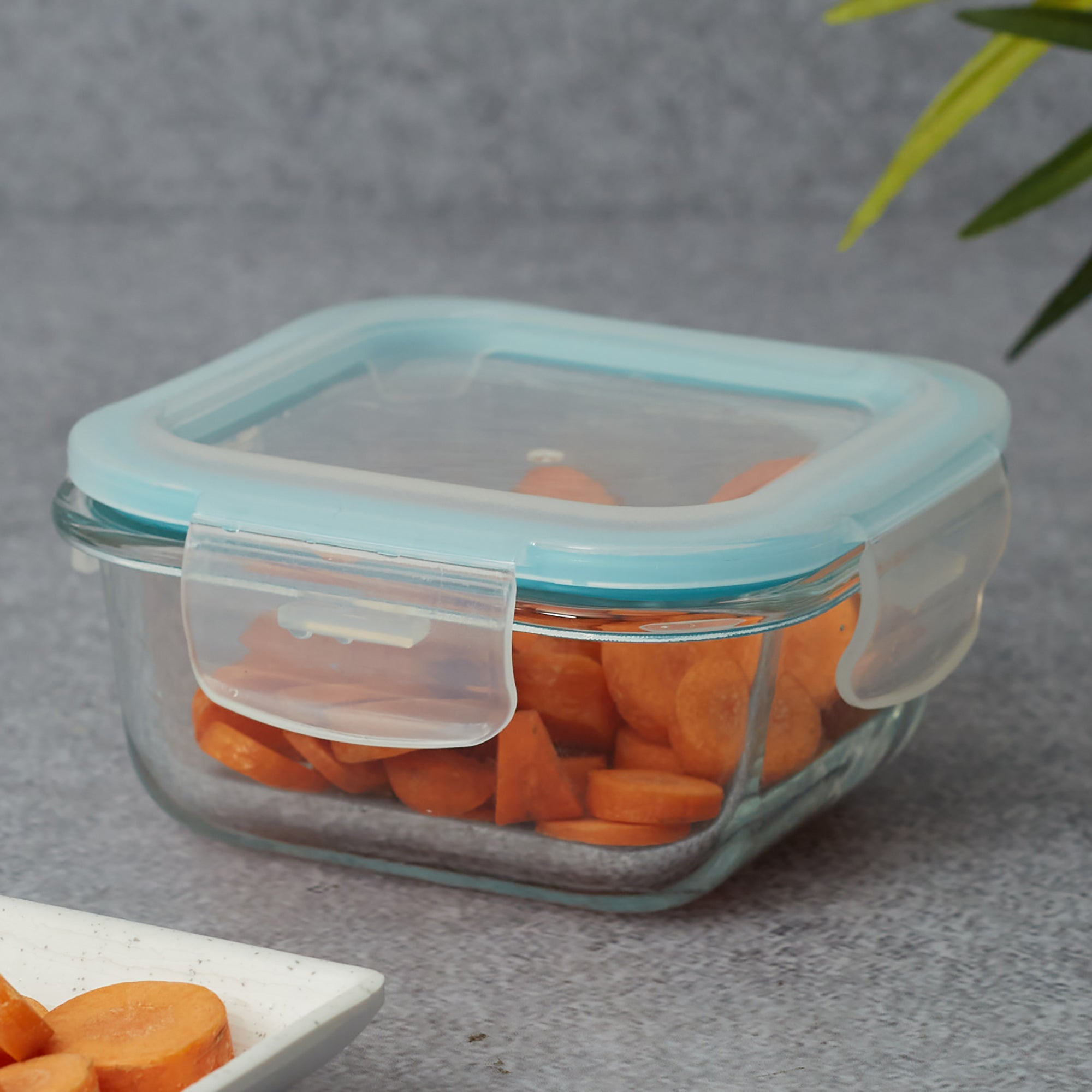 Robust Glass Square Container with PP Lid 320ML in Transparent Colour