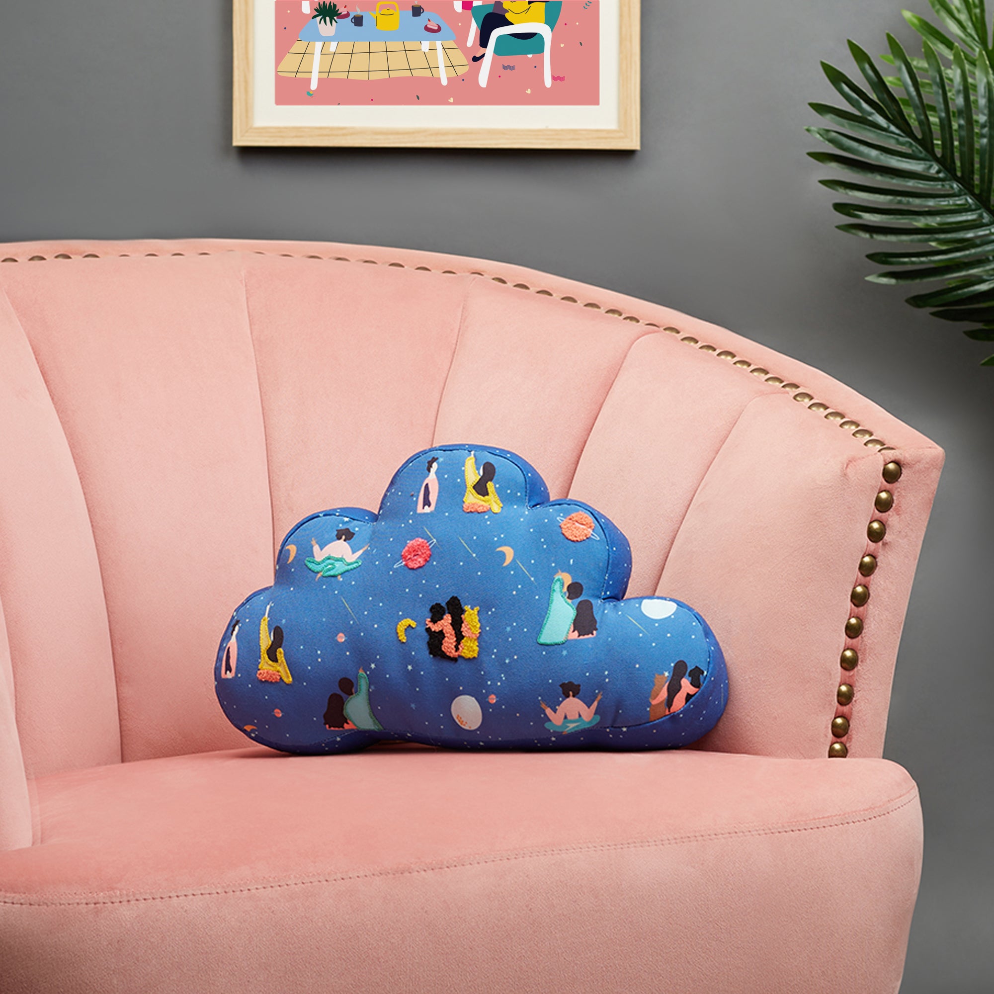 Good Life  Reversible Cloud Digital Printed Shaped Cushion 40x25 Cm in Navy Colour