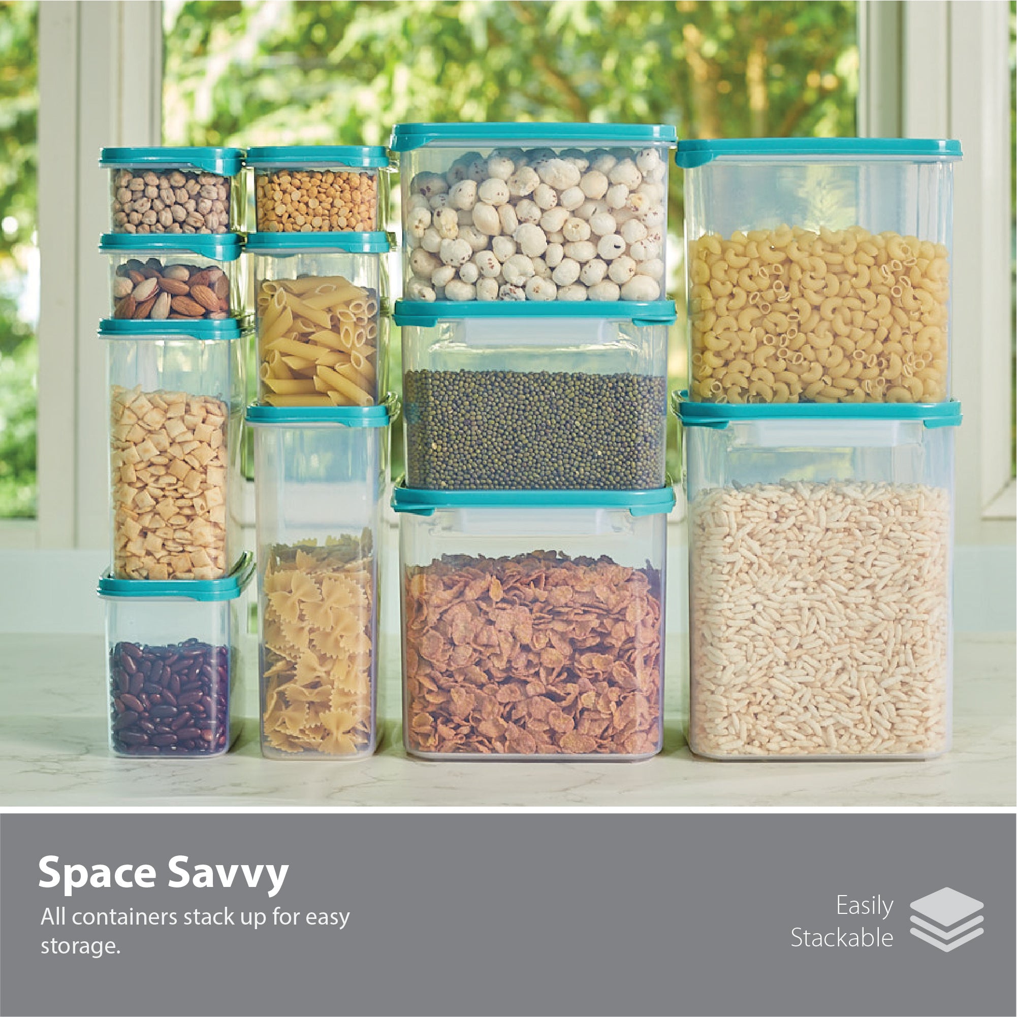 Modular Mate Plastic Square Container 3000ml Set of 2 in Teal & Transparent Colour