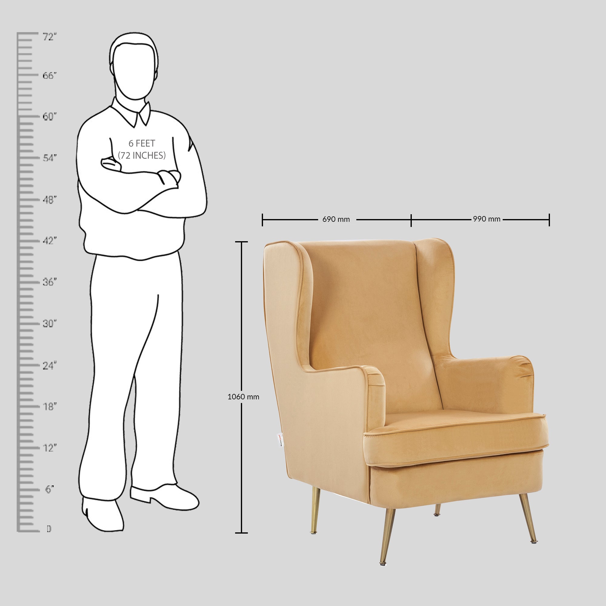 Charm Velvet Arm Chair in Dark Mustard Colour