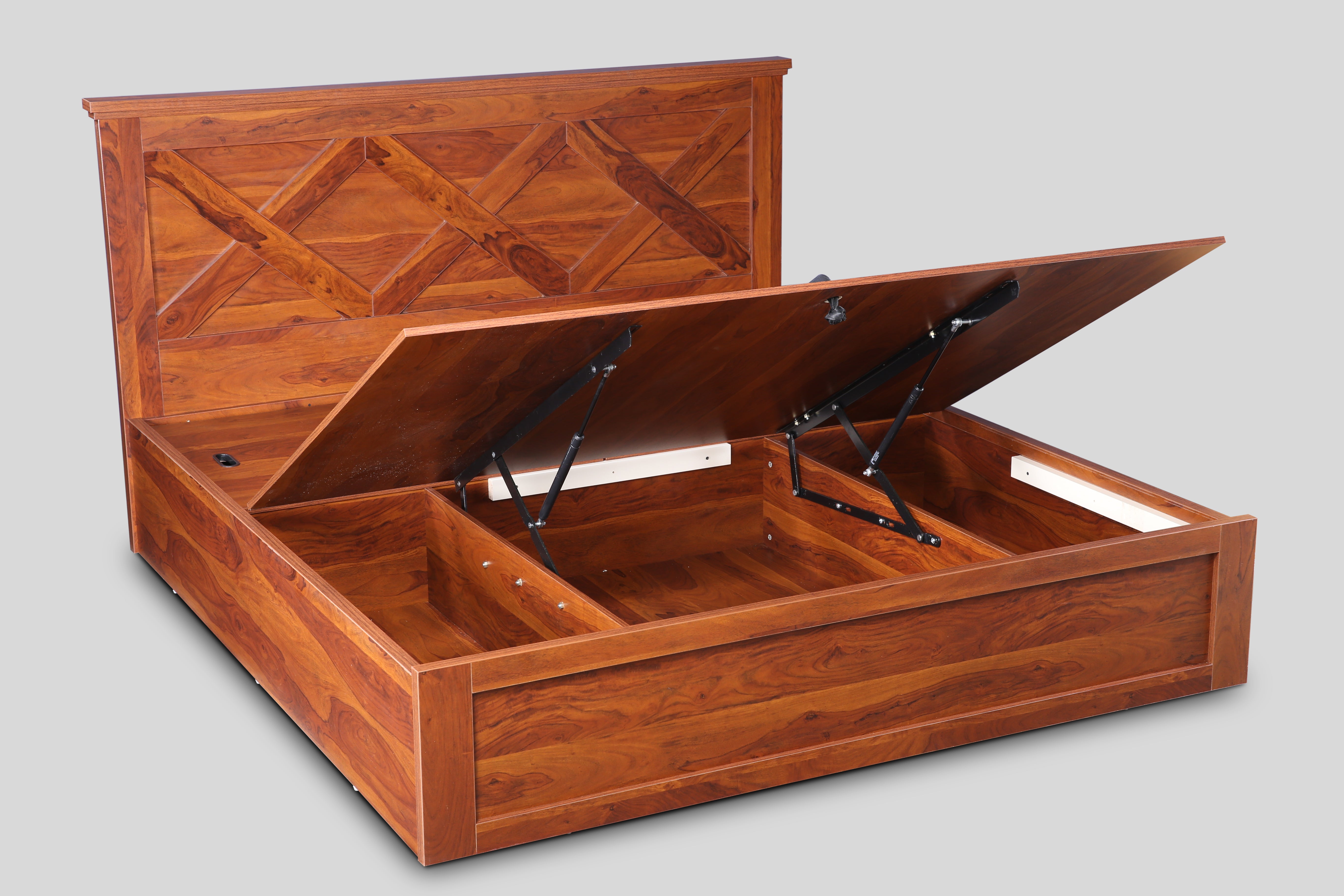 Antwerp King Bed with Hydraulic Storage in Sheesham Colour