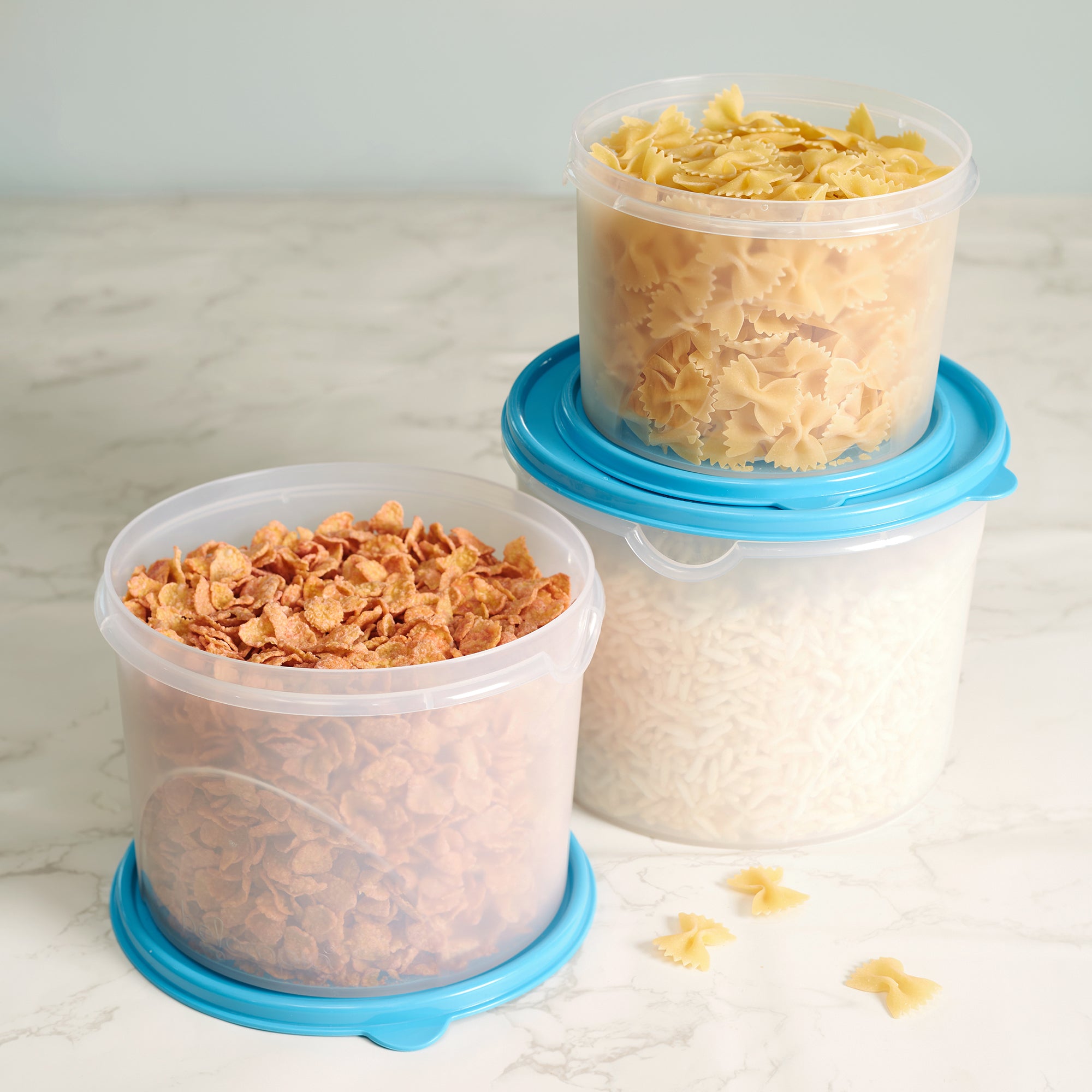 Fiesta 100% BPA-Free Plastic Round Container Set of 3 (1800ml, 2800ml, 4000ml) in Teal & Transparent Colour