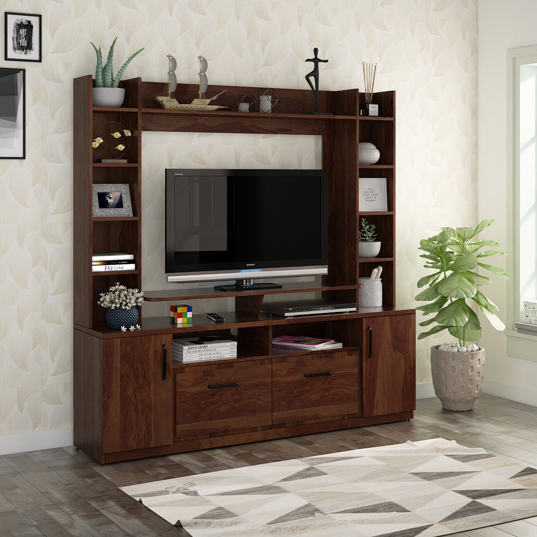 Antwerp Full Height TV Unit in Sheesham Colour