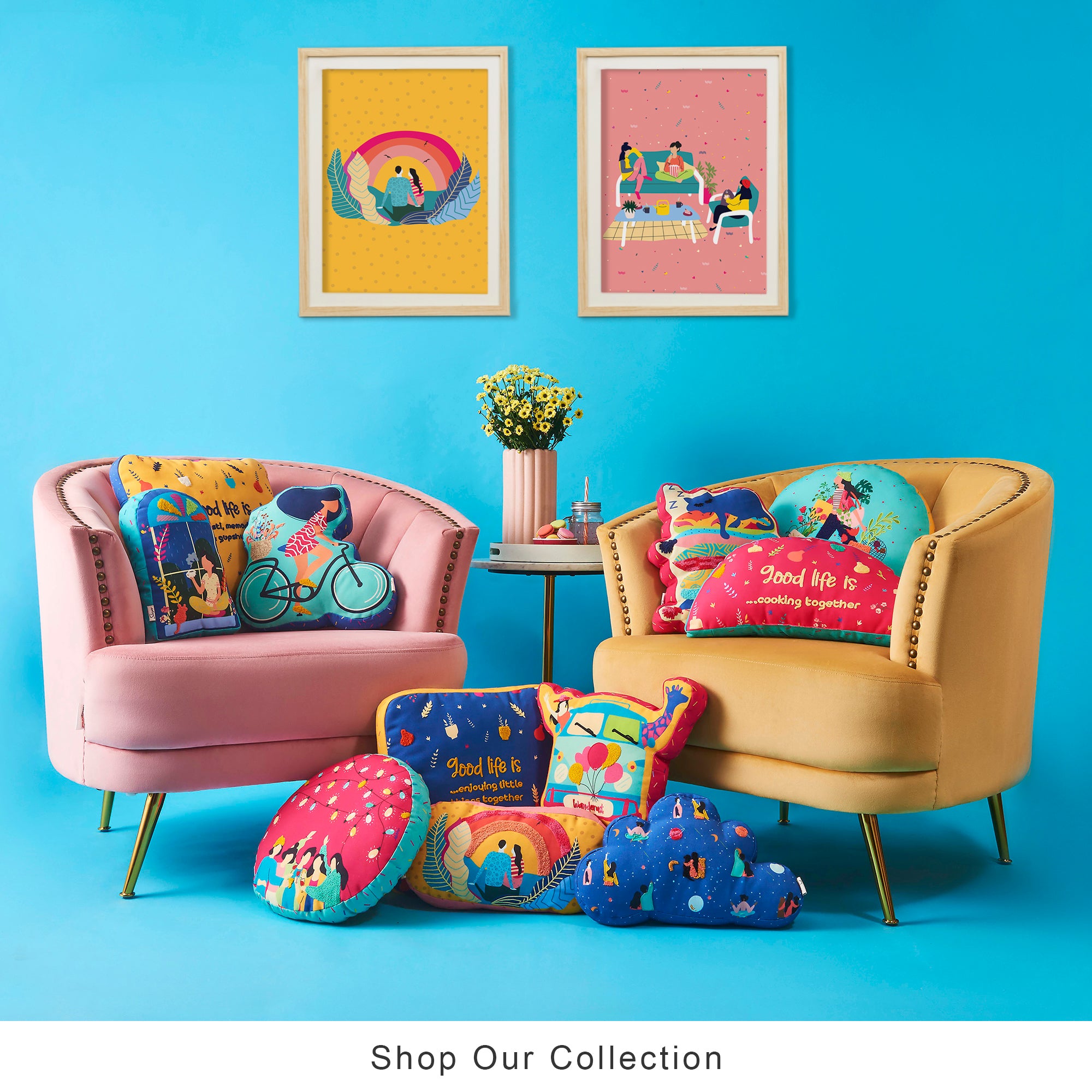 Good Life  Reversible Little Things Digital Printed Shaped Cushion 40x40 Cm in Navy Colour