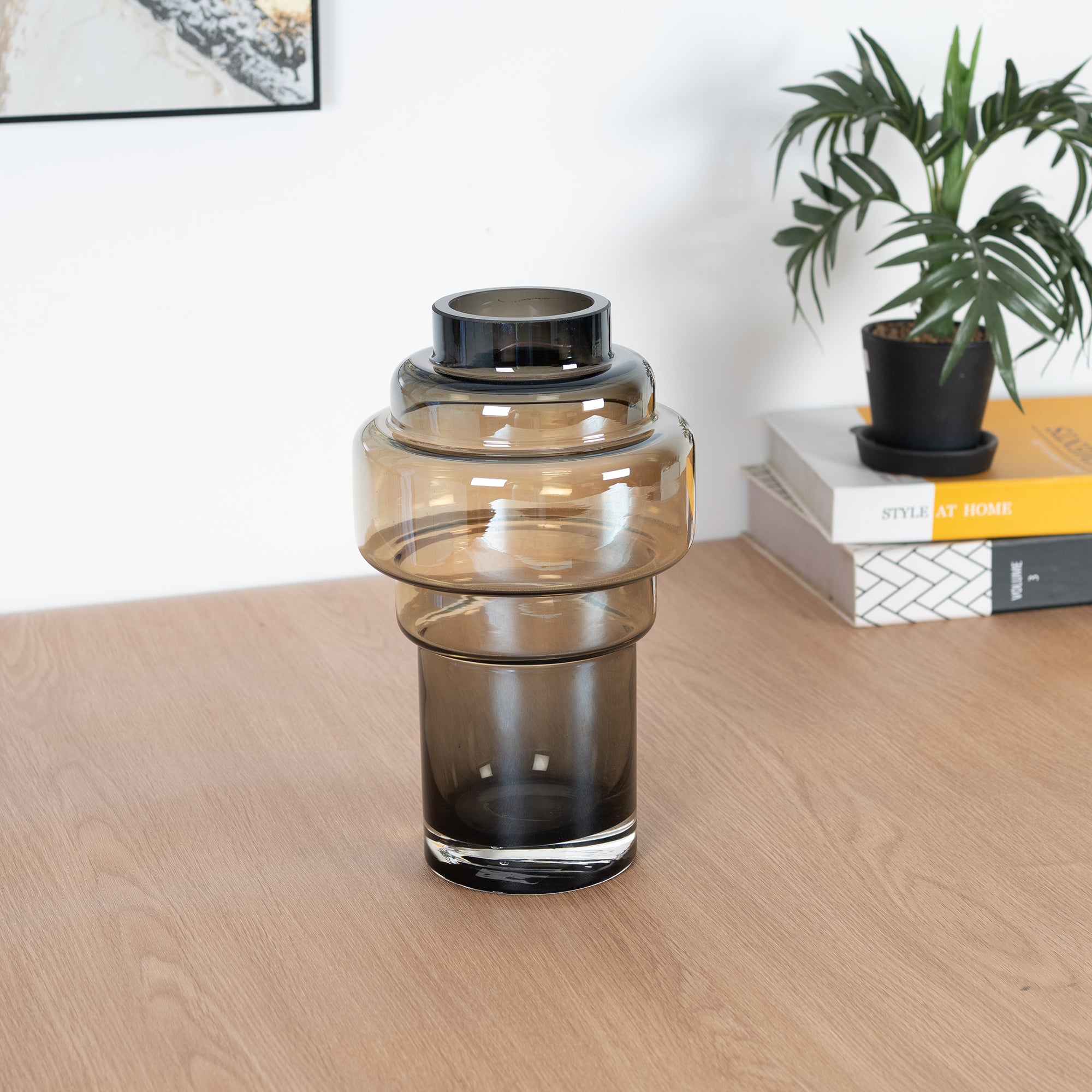 Julian Modern Glass Vase 25Cm in Smoky Colour