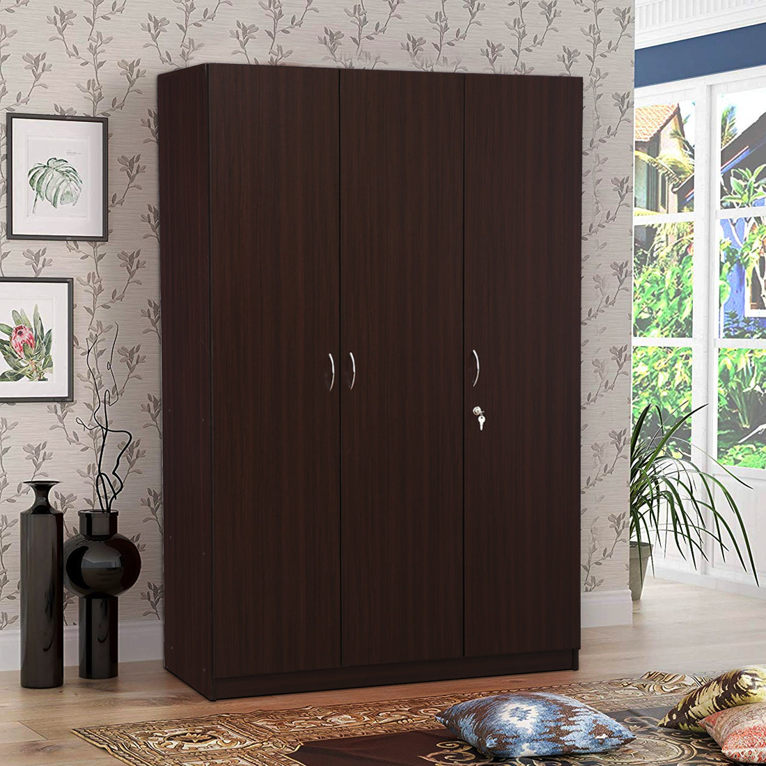Willy Engineered Wood 3 door wardrobe in Walnut Colour
