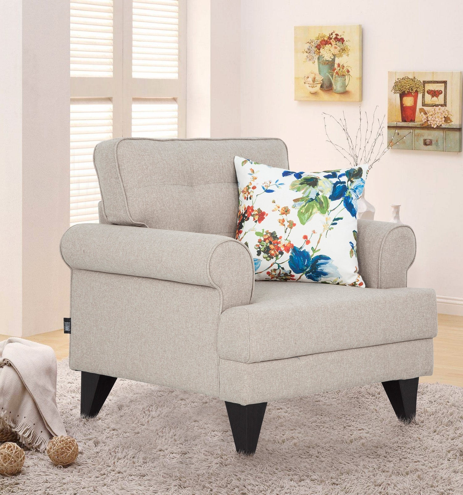 Paddington Fabric Single Seater Sofa in Beige Colour