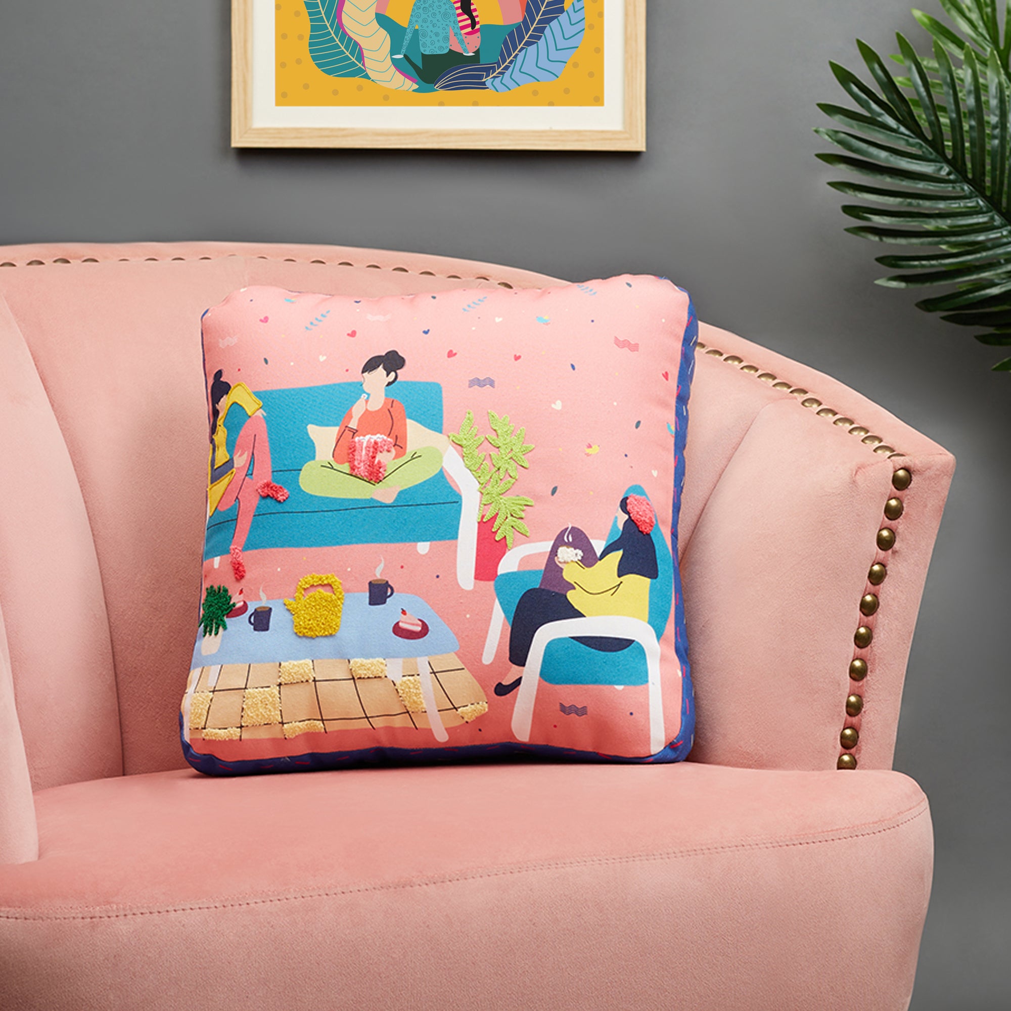 Good Life  Reversible GupShup Digital Printed Shaped Cushion 40x40 Cm in Yellow Colour