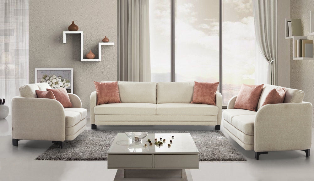 Grace Fabric Four Seater Sofa in Beige Colour