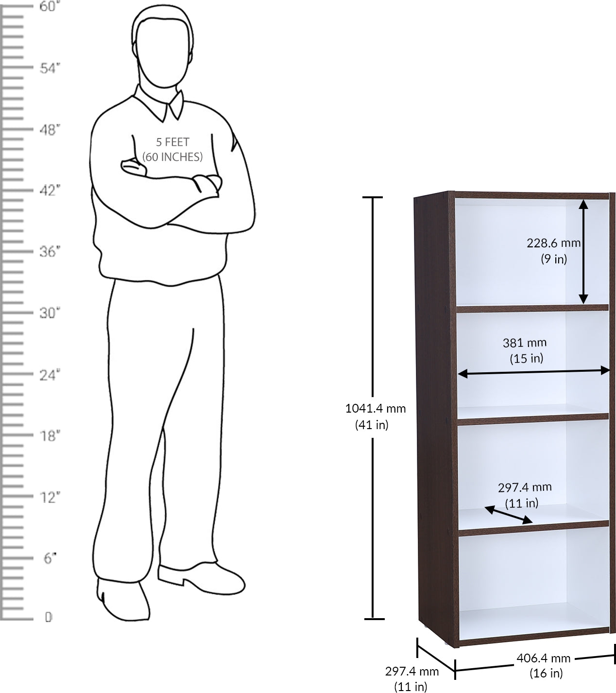 Mezzola Engineered Wood 4 Tier Bookshelf in Wenge Colour