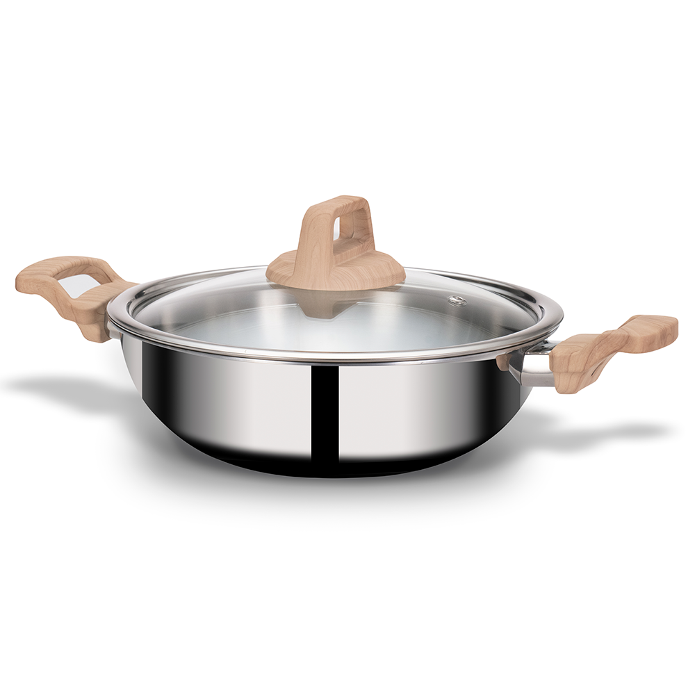 Timber Triply Kadhai 24cm with Glass Lid