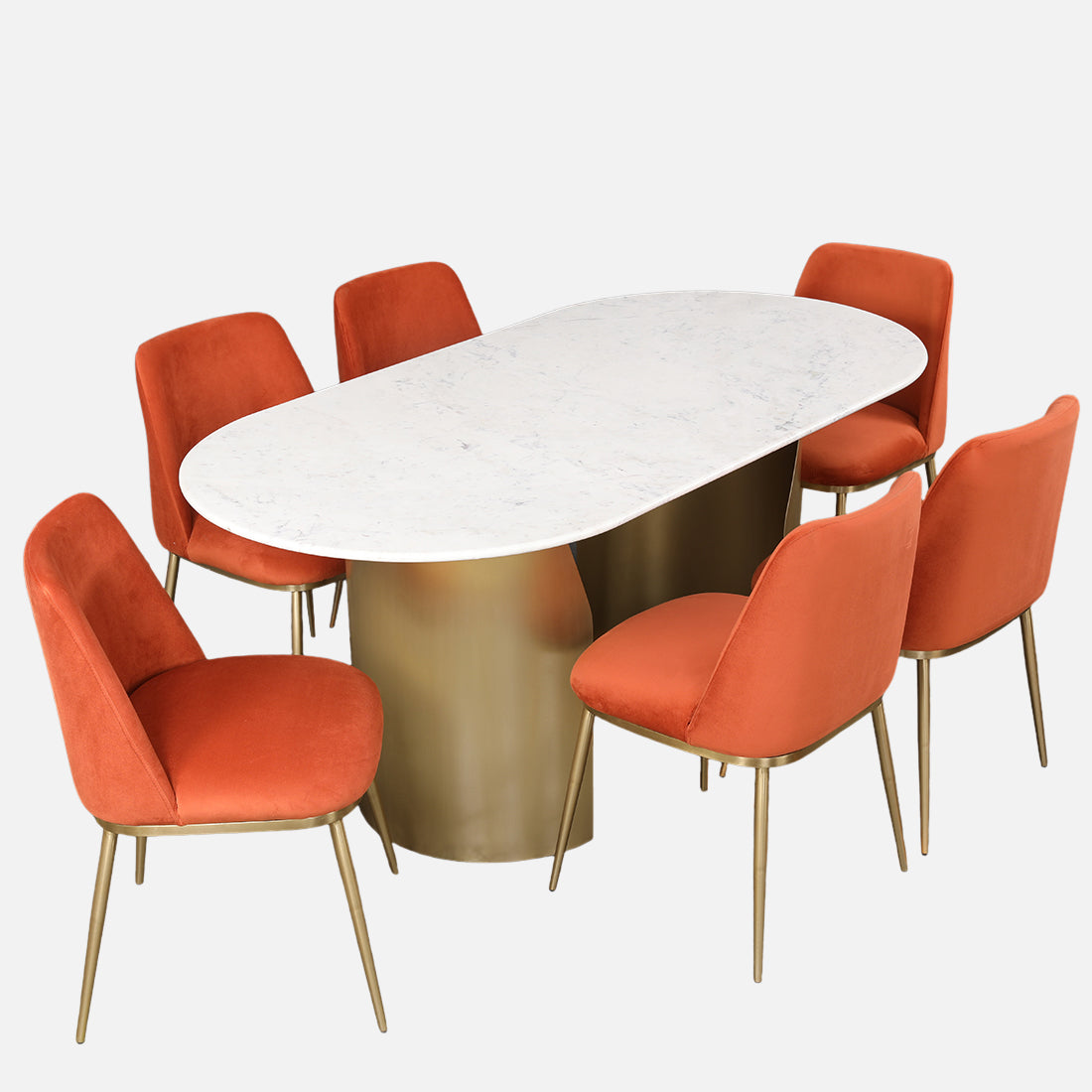 Palatine Marble Top Six Seater Dining Set in White & Rust Colour