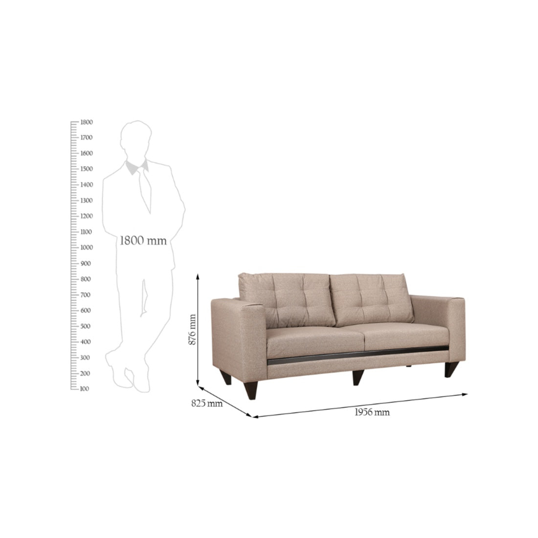Garcia Fabric 3 Seater Sofa in Brown Colour