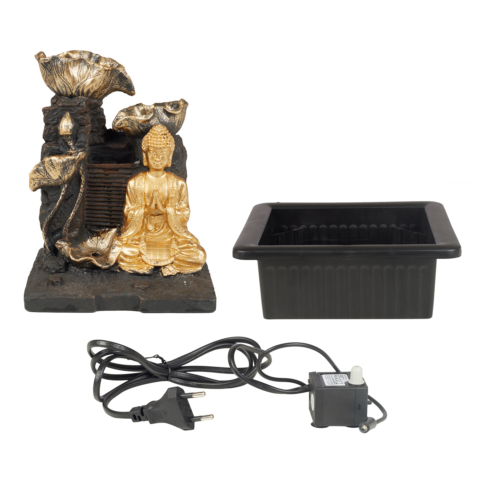Impression Polyresin Buddha Petal Water Fountain 21x17x25 Cm in Antique Gold Colour