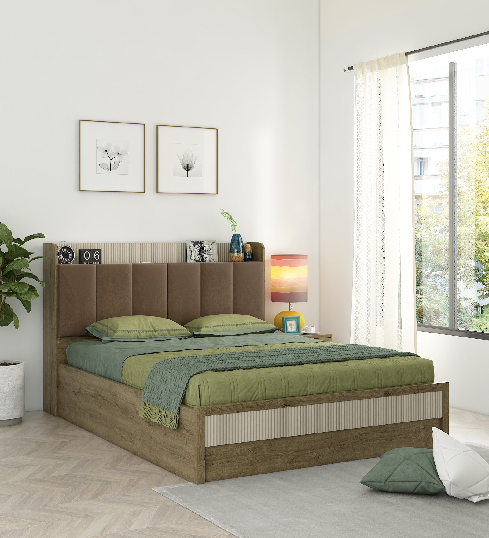 Gloria Queen Bed 3/4 Hydraulic Storage in Sebastain Oak Colour
