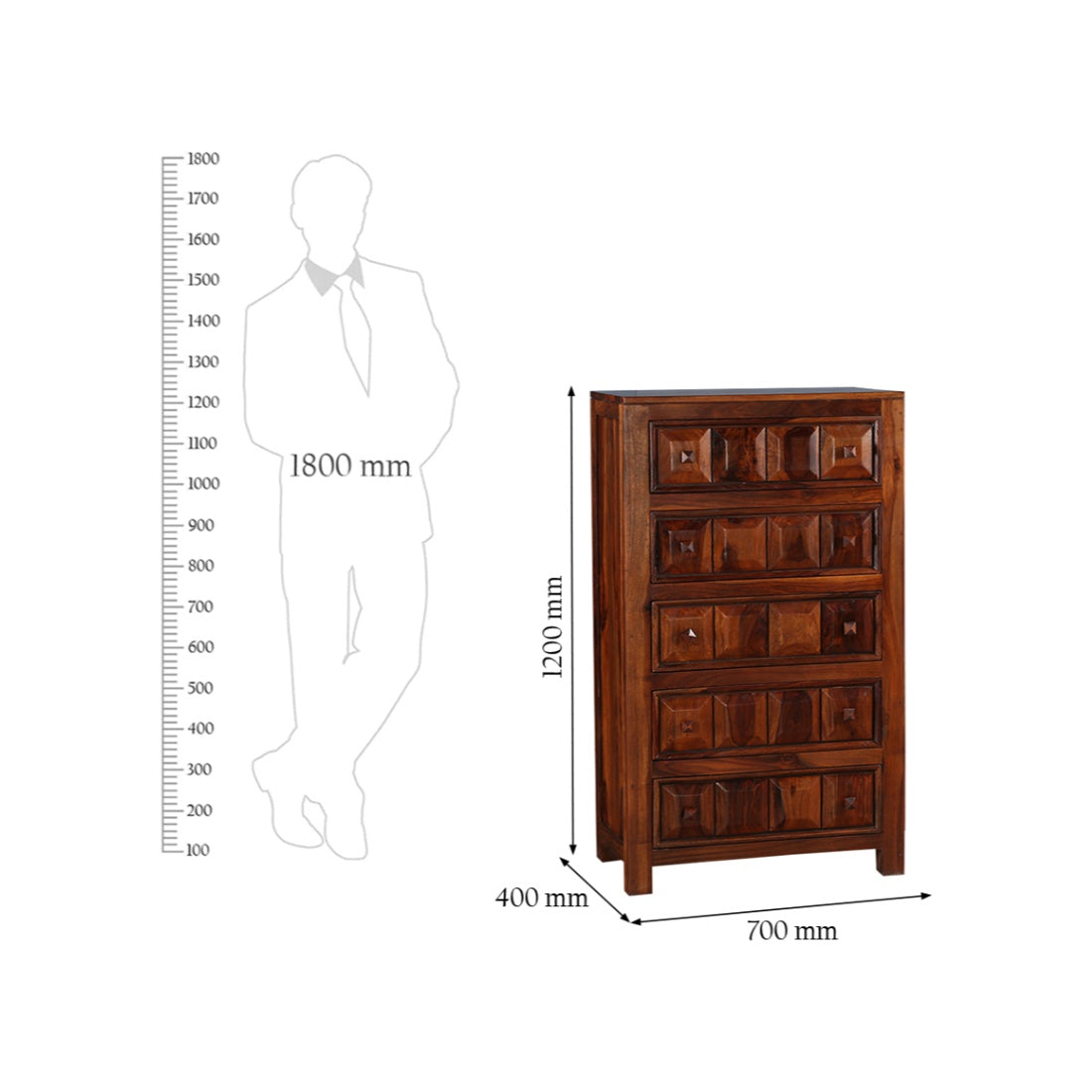 Woodrow Sheesham Wood(Rosewood) Chest of Drawer in Honey Colour