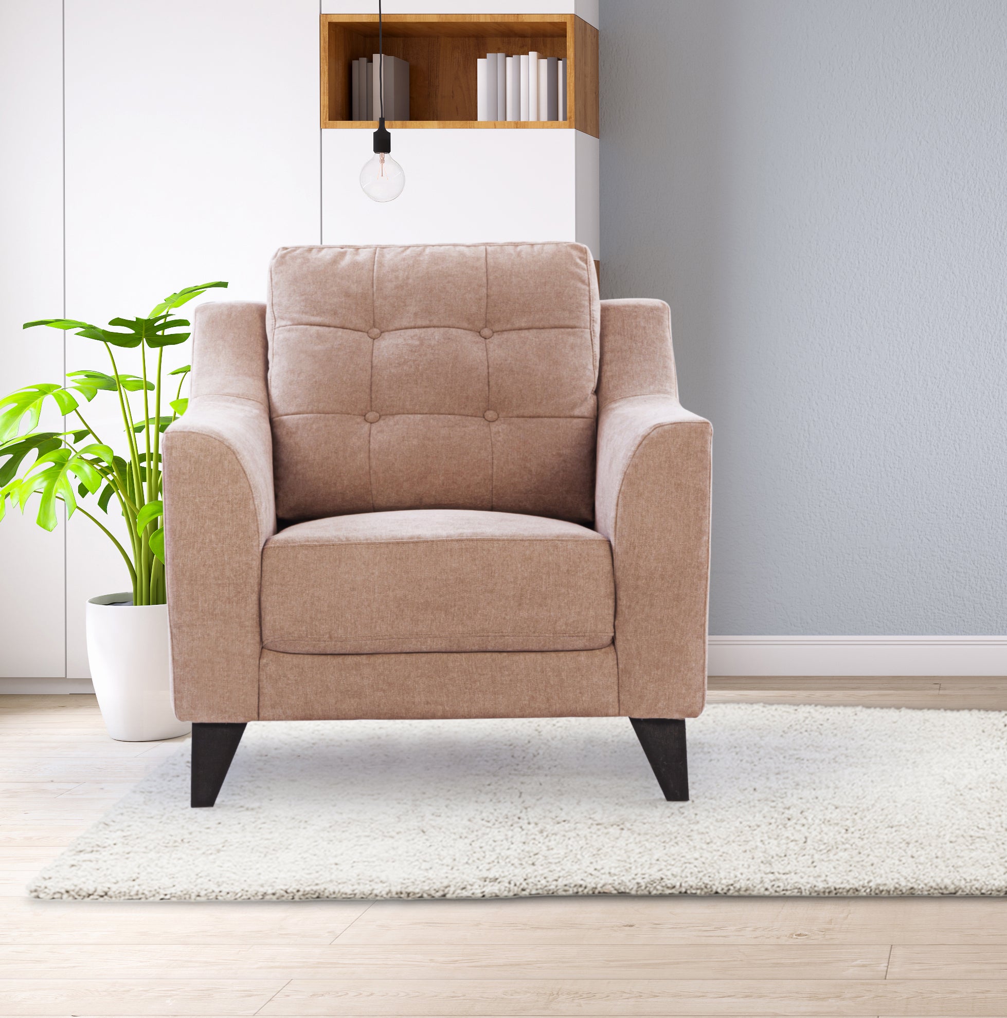 Malta Fabric 1 Seater Sofa in Brown Colour