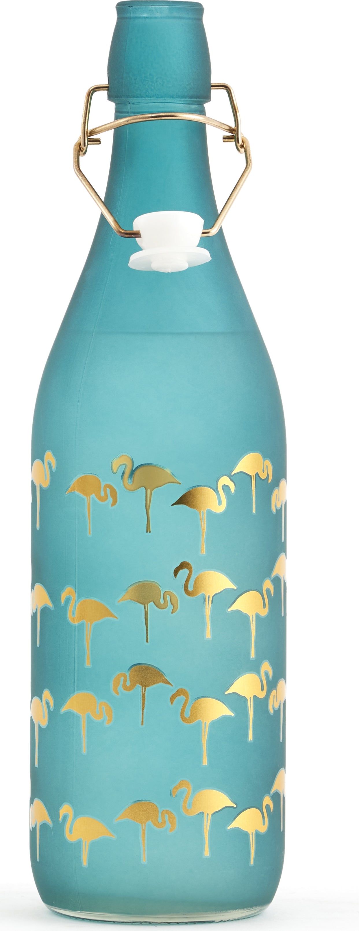 Bahamas Glass Teal Frosted Gold Bottle 1L in Teal Colour
