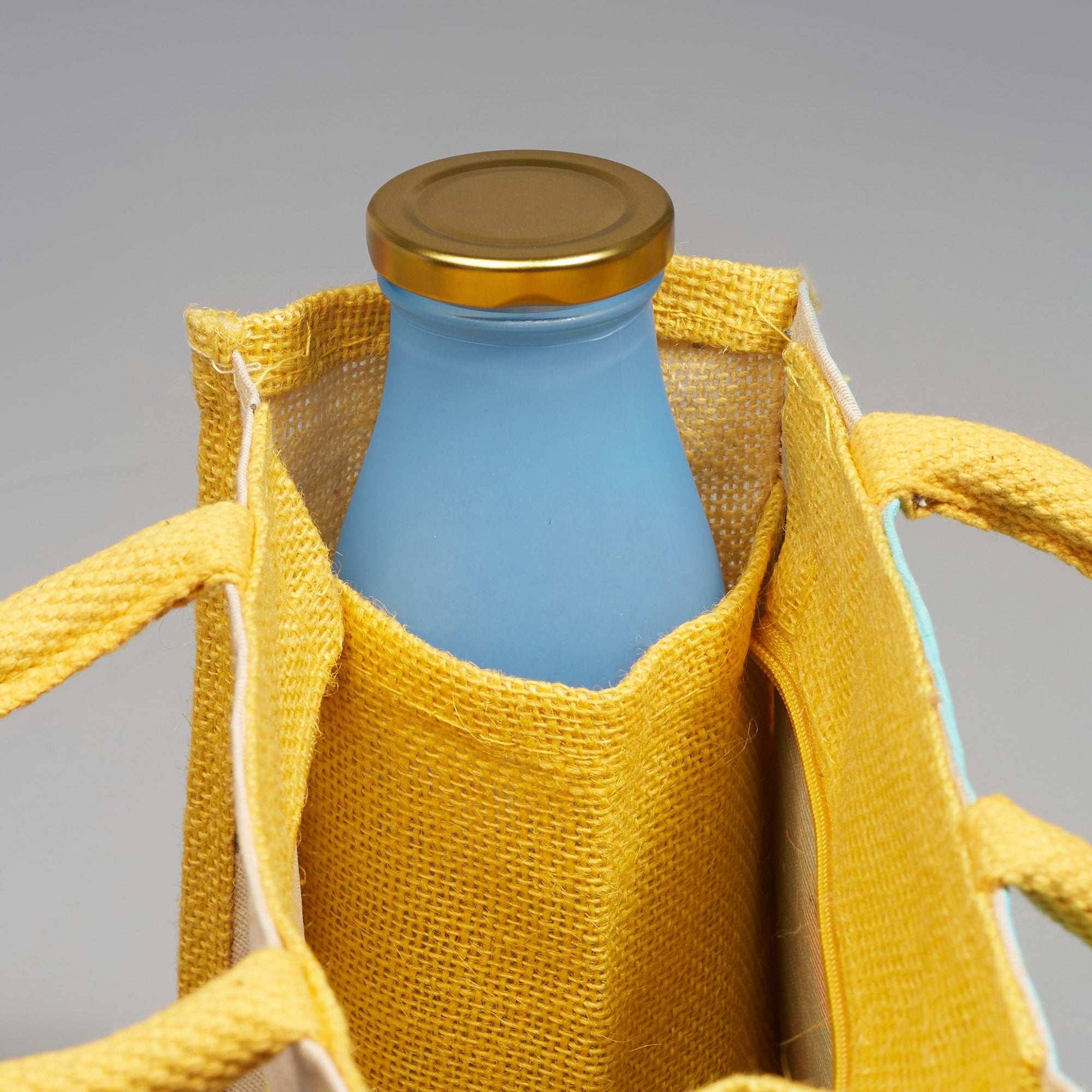 Good Life Jute Reversible Dessert Printed Lunch Bag 25.5 x 25.5 Cm in Turq & Yellow Colour