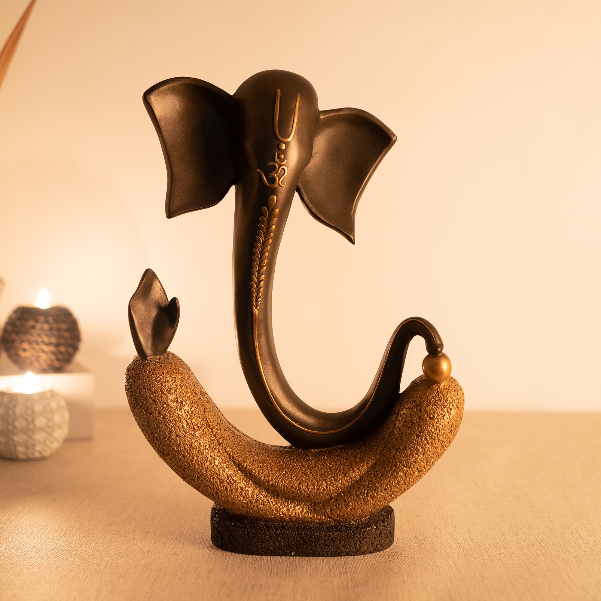 Eternal Ganesha Polyresin Hand Finished Figurine 41Cm in Bronze & Gold Colour